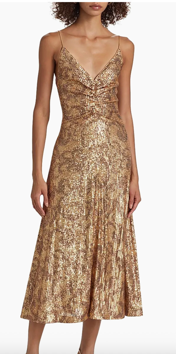 Halston Essence Leo Gold Sequin Midi-Dress Size 12 NWT Halston Essence Leo Gold Sequin Midi-Dress Size 12 NWT