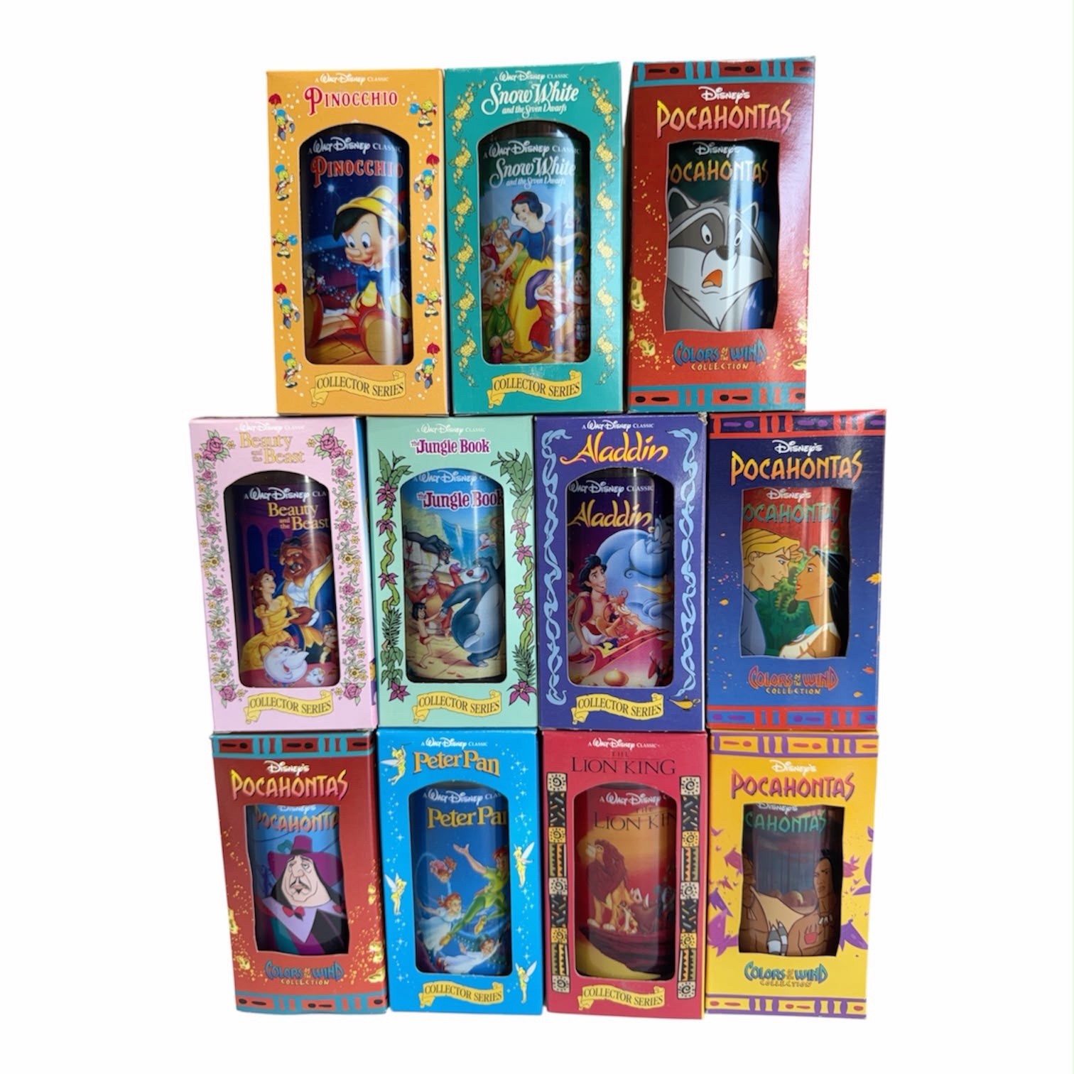 Disney Burger King Collector Glasses Lot of 11 1994-95 Boxed Classic Pocahontas