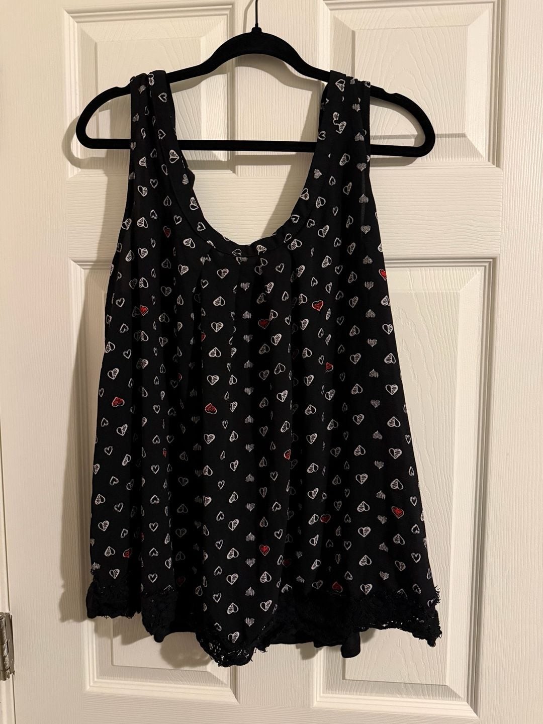 Jaretchung Tank Top Size 3X Black Heart Print Lace Hem Layered