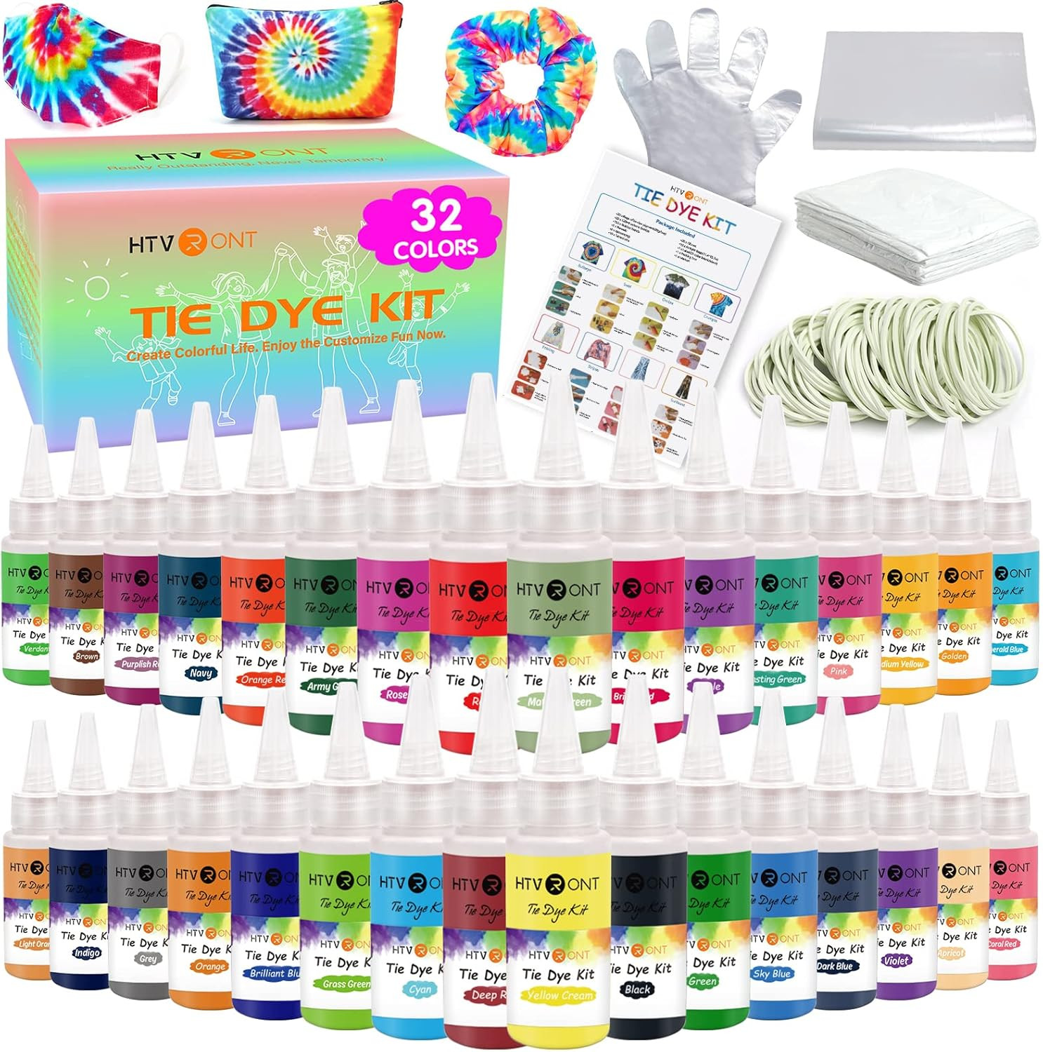 HTVRONT Tie Dye Kit - 32 Vibrant Colors Pre-Filled Bottles Tyedyedye Kit, Perman HTVRONT Tie Dye Kit - 32 Vibrant Colors Pre-Filled Bottles Tyedyedye Kit, Perman