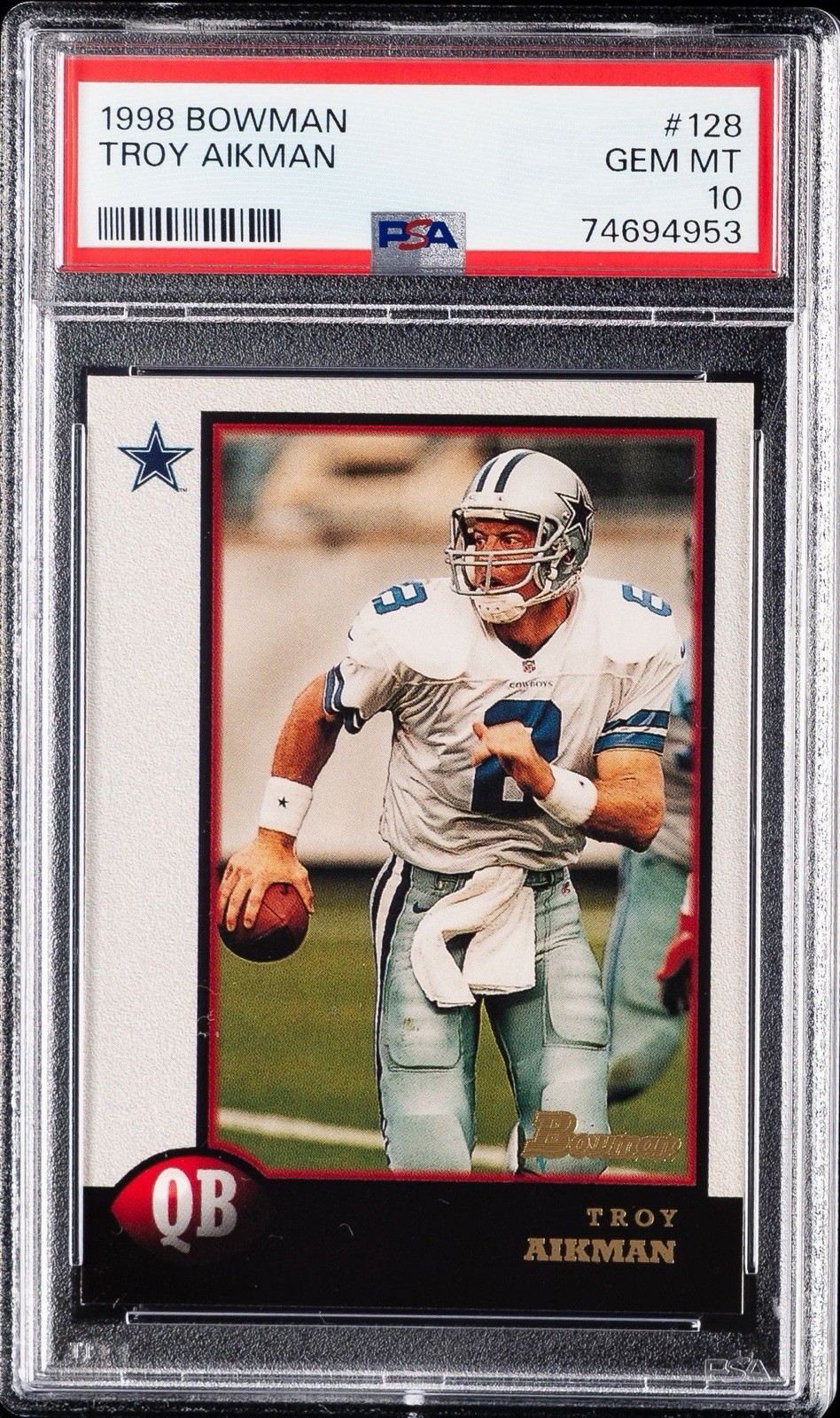 1998 BOWMAN TROY AIKMAN PSA 10 GEM MINT COWBOYS CARD #128 LOW POP 21 1998 BOWMAN TROY AIKMAN PSA 10 GEM MINT COWBOYS CARD #128 LOW POP 21
