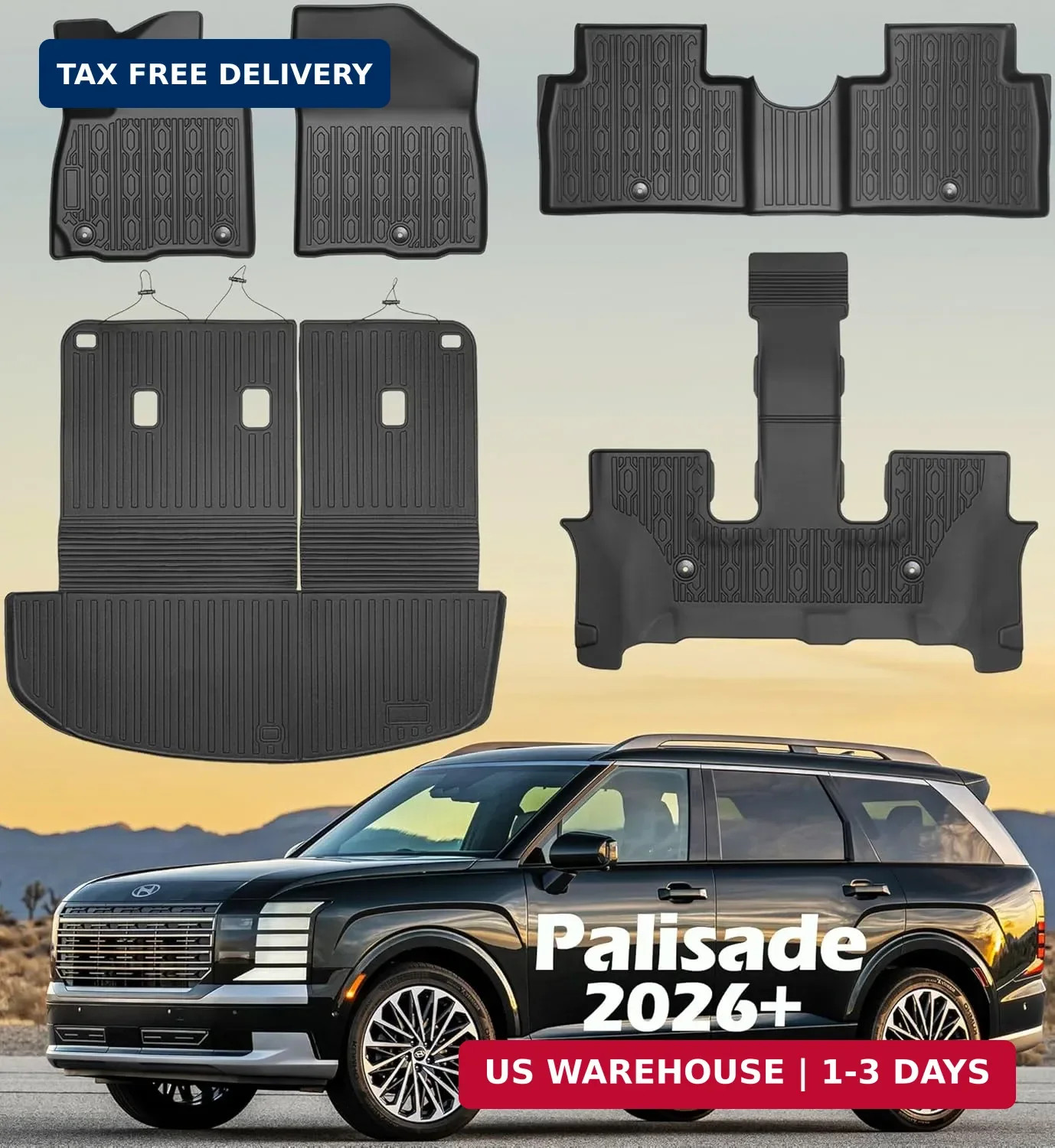 Floor Mats for 2026 Hyundai Palisade 7 Seats/Captain Seat (Only Gas) All Weather Floor Mats for 2026 Hyundai Palisade 7 Seats/Captain Seat (Only Gas) All Weather