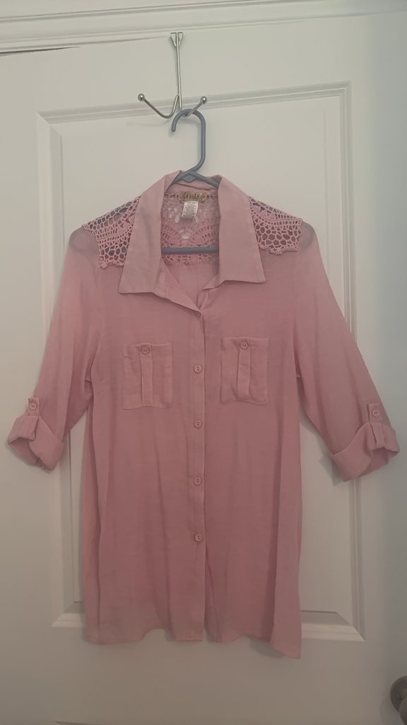 Lavish Pink Crochet Accent Blouse - Size XL