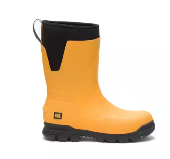 Men\'s Size US 12 CAT Yellow Rubber Stormers 11 in. Waterproof Work Boots NWOB