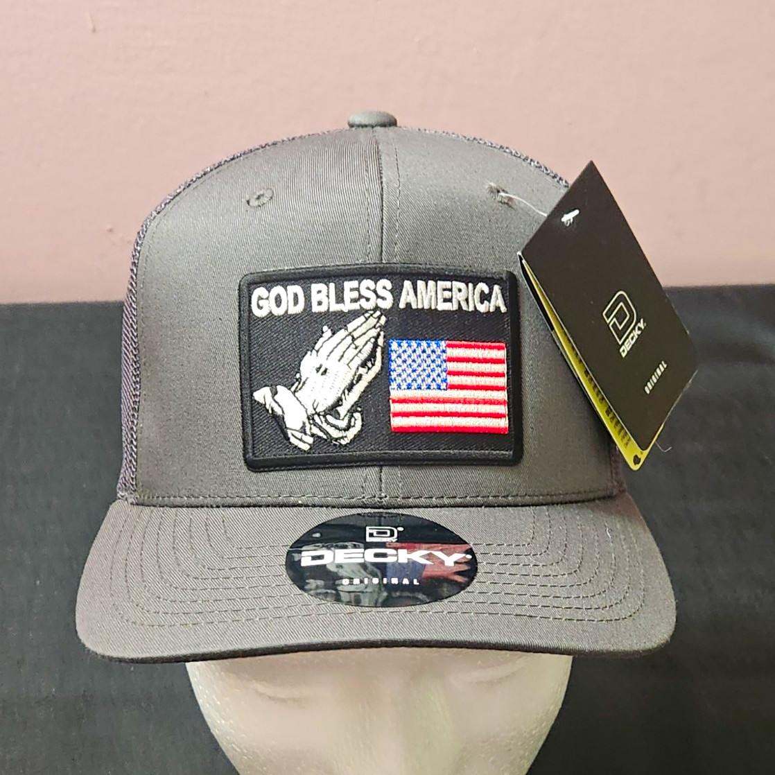 Decky Gray/Black Trucker Hat Mesh Back Adjustable Unisex USA Flag Patch Decky Gray/Black Trucker Hat Mesh Back Adjustable Unisex USA Flag Patch