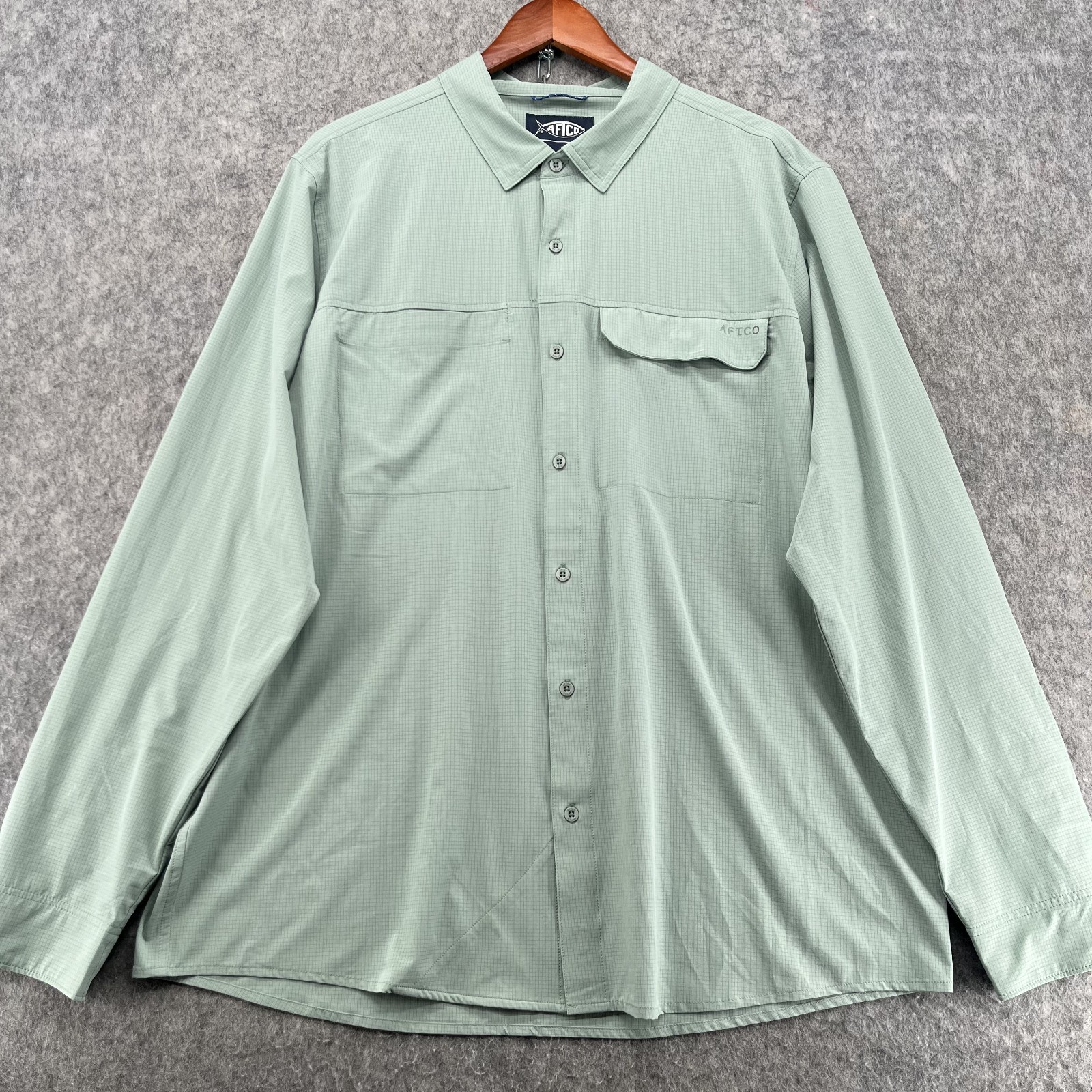 AFTCO Tech Button Up Polyester Long Sleeve Fishing Shirt Size XL