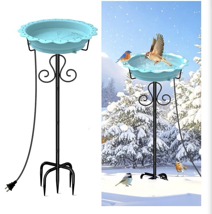 Heated Bird Baths for Outdoors, 100W Heated Birdbath Outside Winter, Blue New 