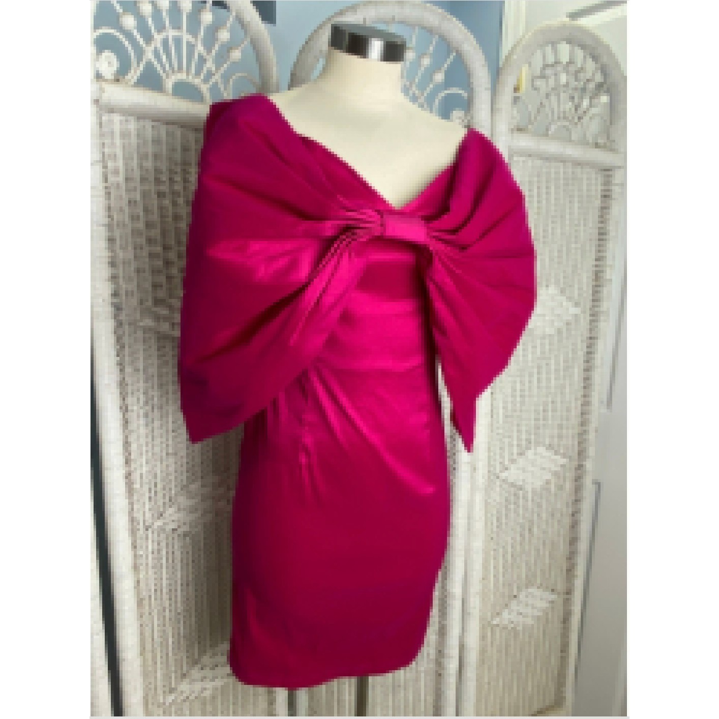 AOMEI Fuchsia Satin Oversized Bow Dress M Off Shoulder Cocktail Party Barbiecore