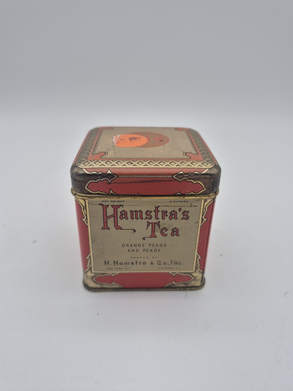 Vintage Hamstra’s Tea Tin Orange Pekoe H. Hamstra & Co Early 1900’s 4” Square Vintage Hamstra’s Tea Tin Orange Pekoe H. Hamstra & Co Early 1900’s 4” Square