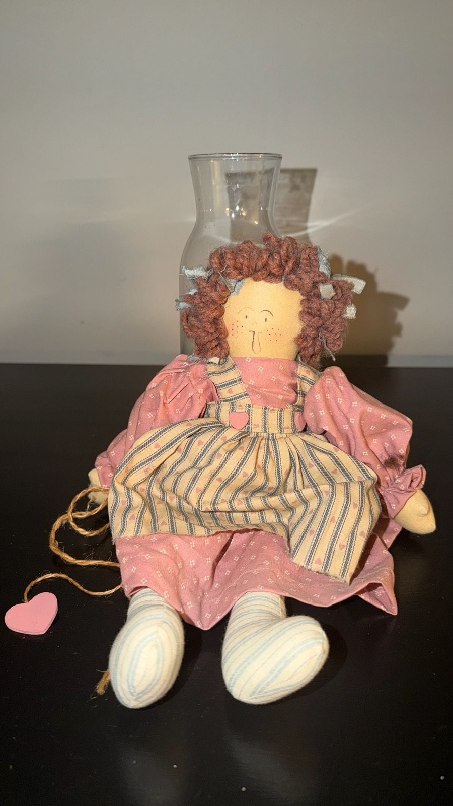 Vintage Handmade Rag Doll with Striped Dress and Curly Hair Vintage Handmade Rag Doll with Striped Dress and Curly Hair