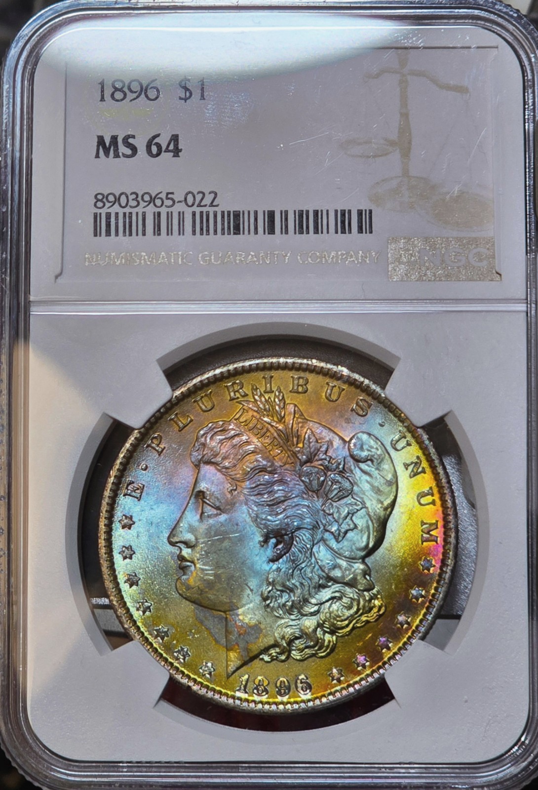1896 Morgan Silver Dollar NGC MS64 Monster Rainbow Toned Coin Luster $1 Toner BU 1896 Morgan Silver Dollar NGC MS64 Monster Rainbow Toned Coin Luster $1 Toner BU