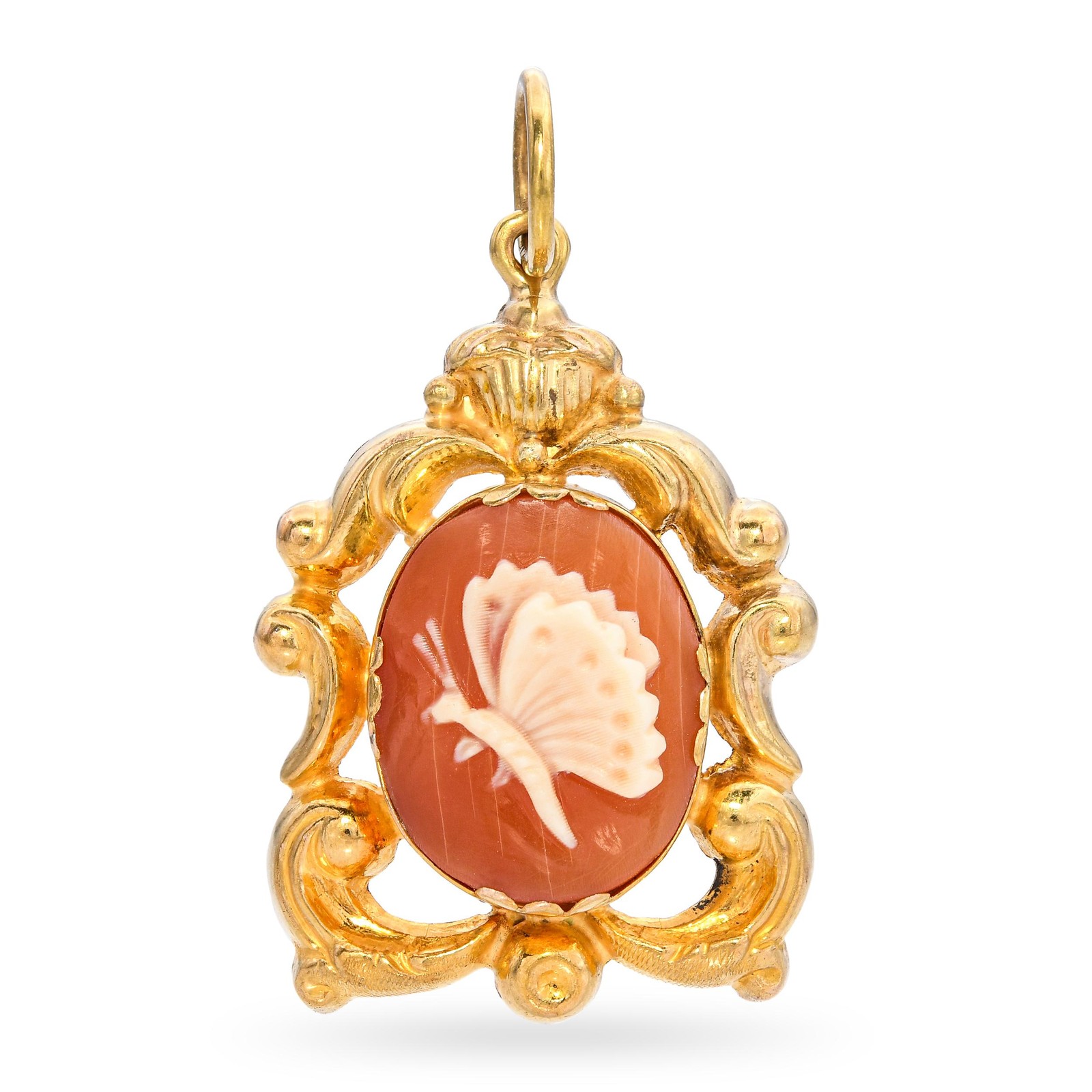 Vintage 20k Yellow Gold Butterfly Shell Cameo Pendant