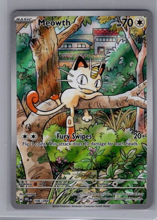 Meowth Holo Illustration Rare ME02: Phantasmal Flames 106/094 NM Meowth Holo Illustration Rare ME02: Phantasmal Flames 106/094 NM