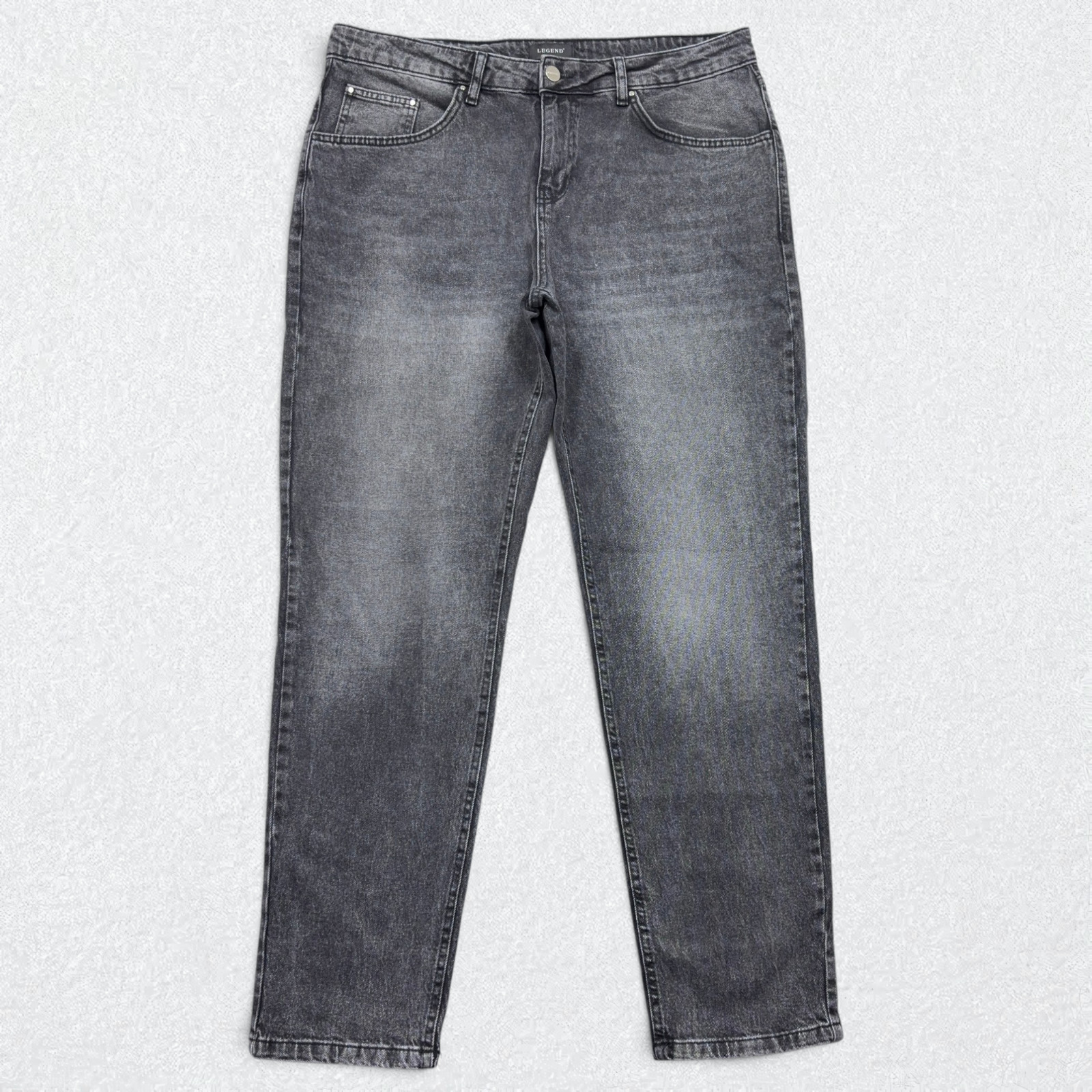 Legend London Jeans Mens 36x32 Black Denim Distressed Regular Fit Tapered Leg
