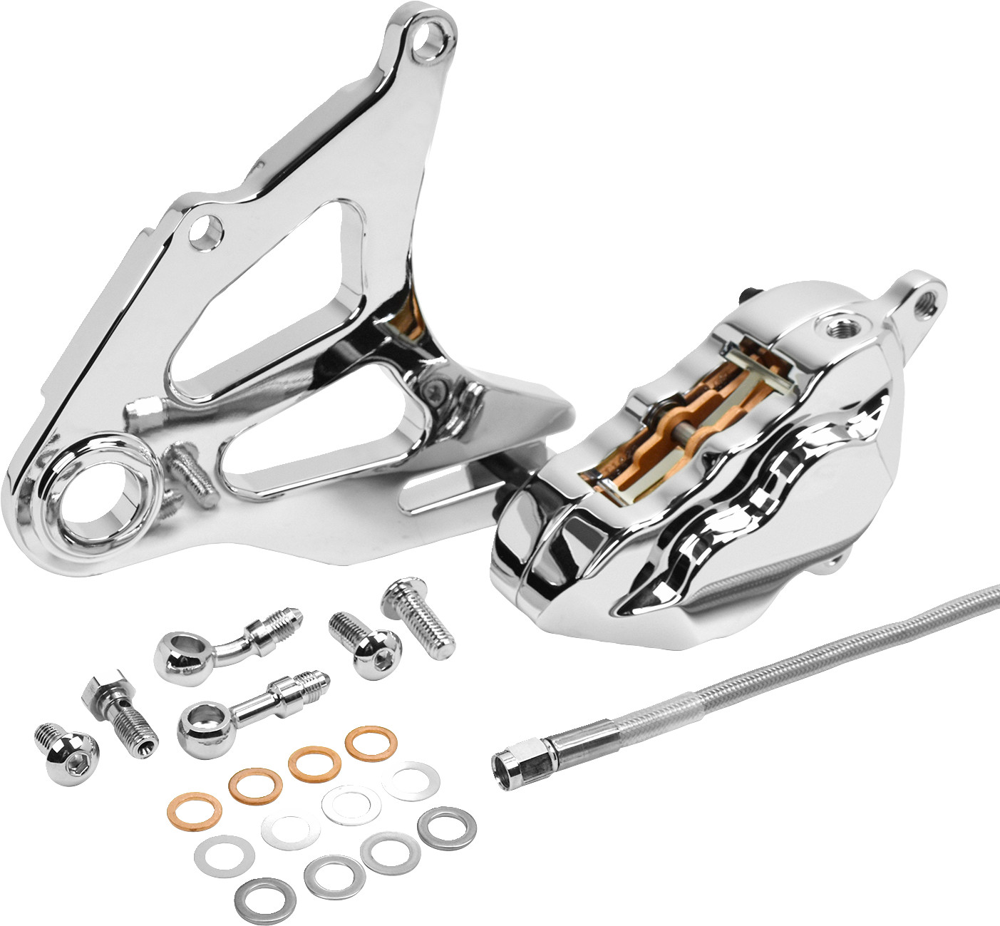 Hawg Halters Inc 4 Piston Rear Brake Caliper Kit Chrome ST 18-UP