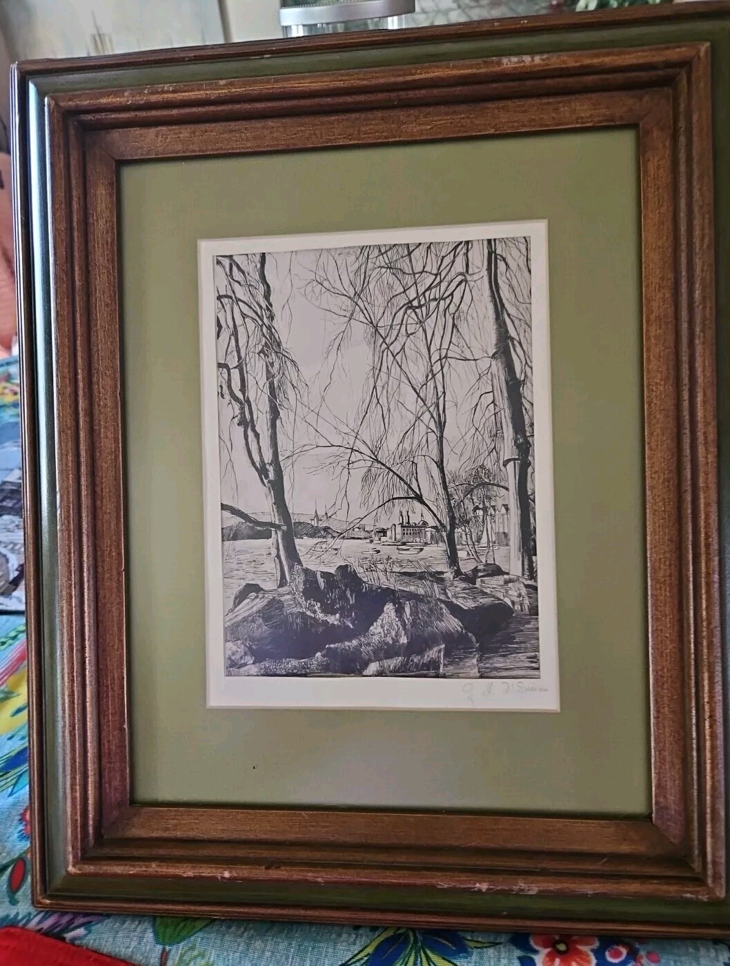 VTG Giuseppe Mario D’Amico Italy Signed Print Prof Wood Frame & Matt 18\
