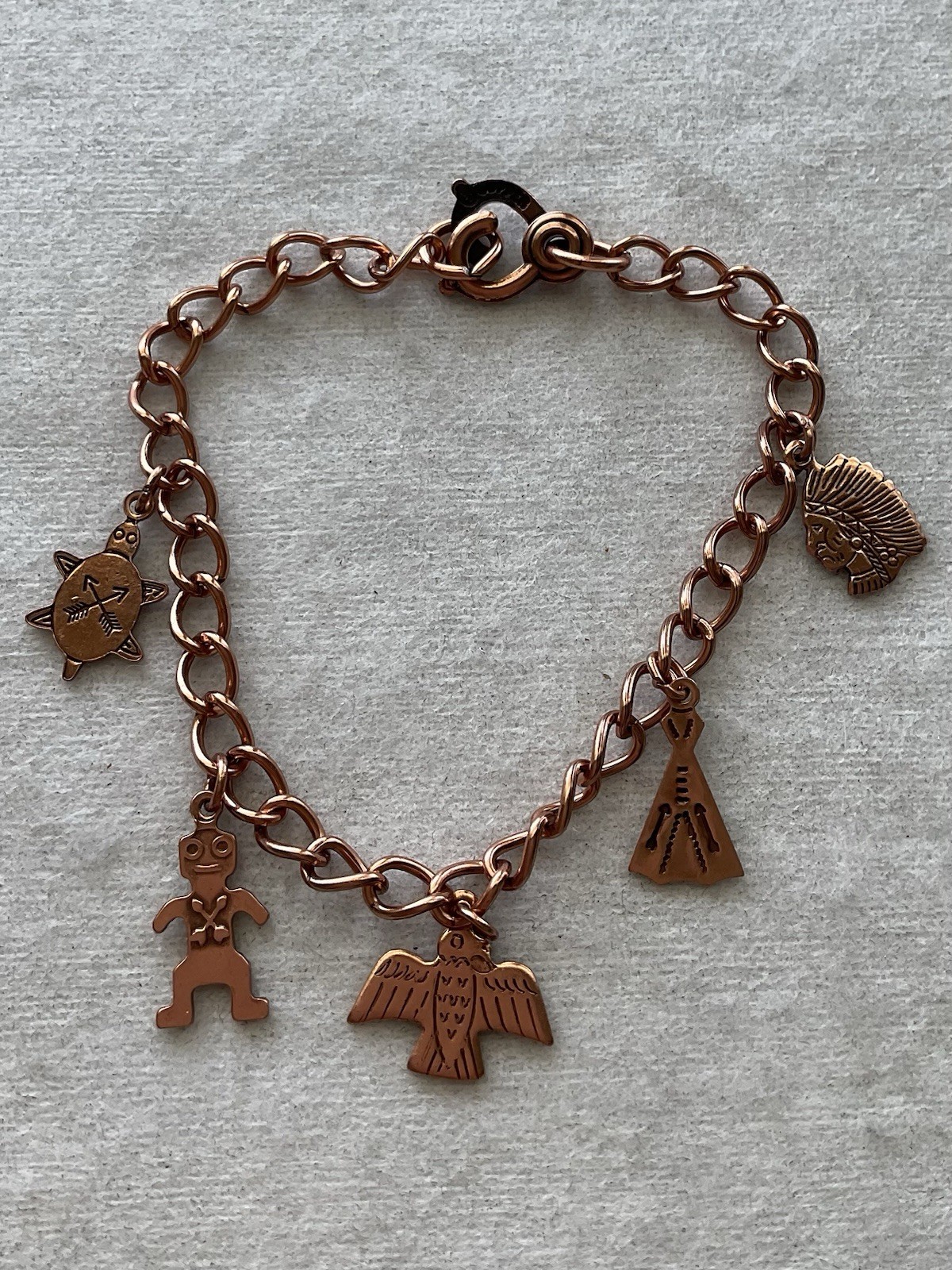 vintage Solid copper charm bracelet Southwestern Native Inspired Motifs Estate