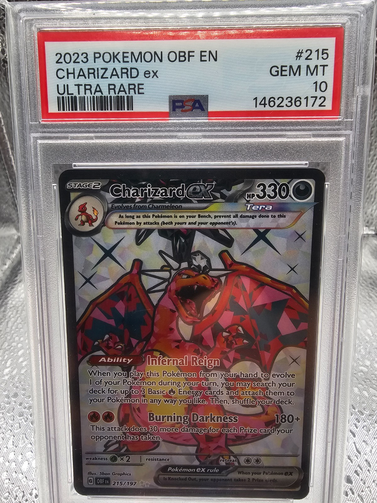 2023 Pokemon Charizard ex 215/197 Obsidian Flames Ultra Rare PSA 10 GEM MINT 2023 Pokemon Charizard ex 215/197 Obsidian Flames Ultra Rare PSA 10 GEM MINT
