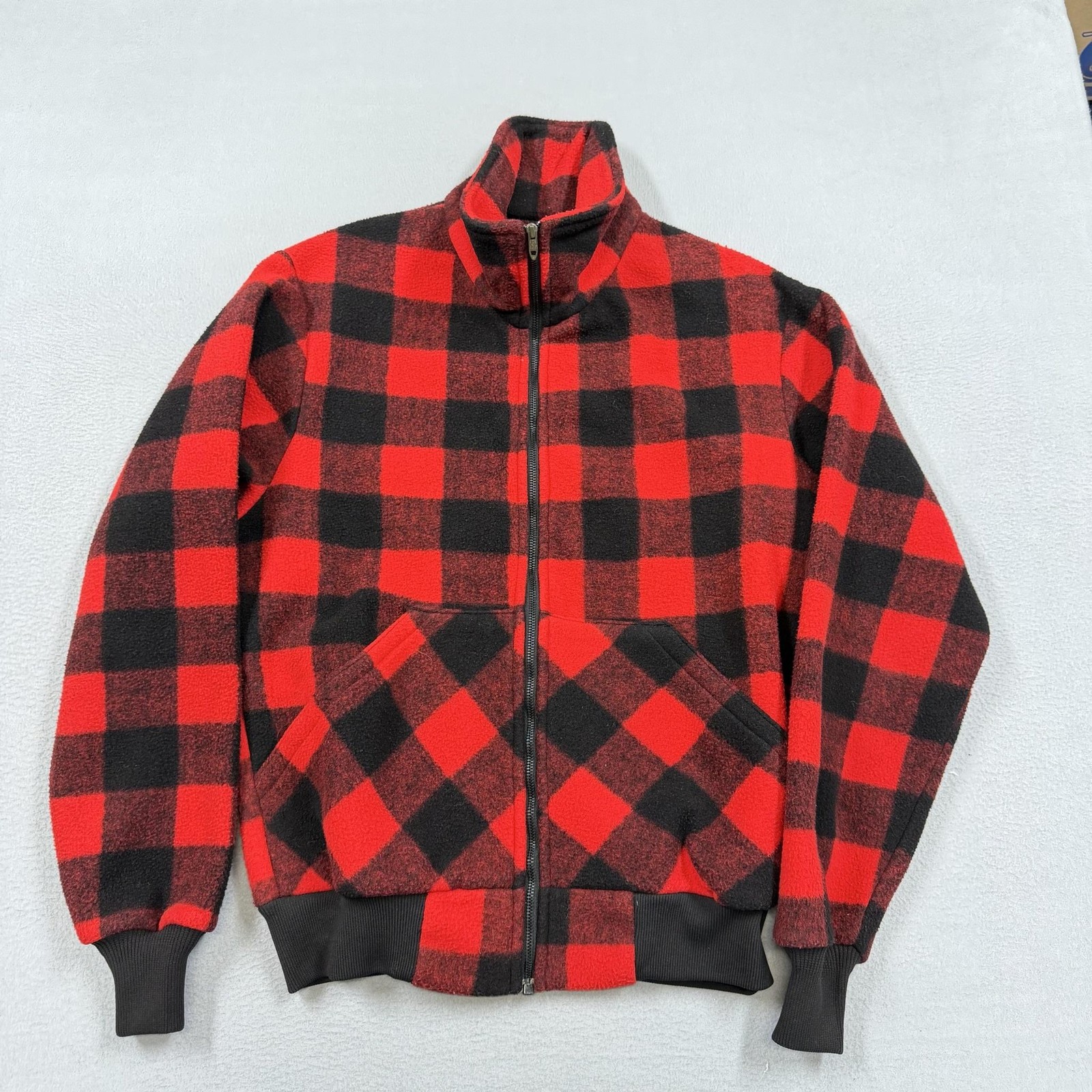 Vintage Denali Jacket Mens Large Red Buffalo Plaid Wool Full Zip Bomber USA
