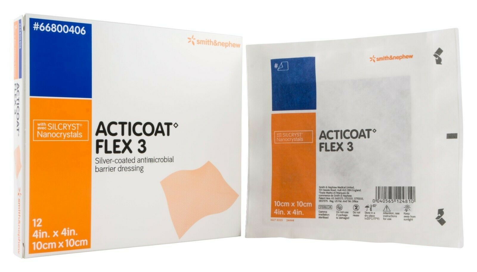 *12-Pieces* Smith & Nephew Acticoat Flex 3 Silver Coated 4 *12-Pieces* Smith & Nephew Acticoat Flex 3 Silver Coated 4