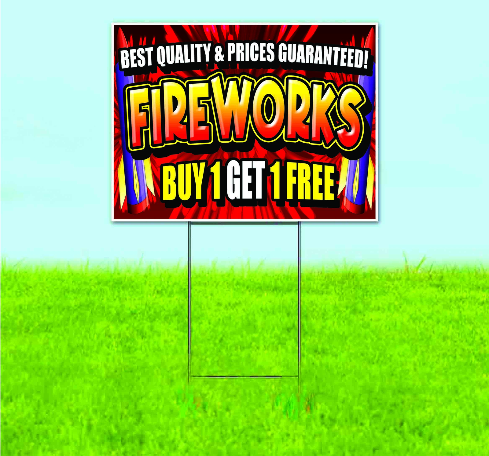 FIREWORKS BOGO 18x24 Yard Sign Bandit Lawn Advertising SEASONAL SALE DEAL
