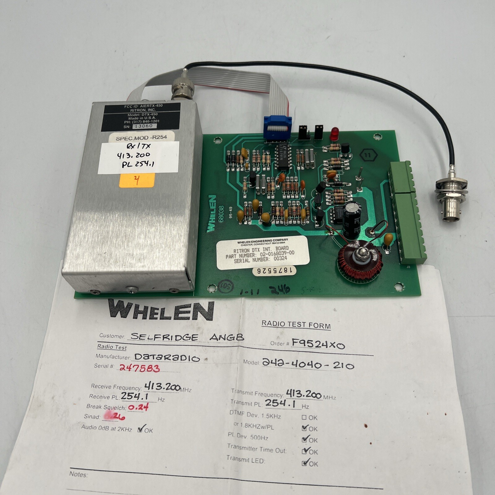 Whelen Ritron DTX INT Board 02-0168039-00 DTX-450 413.200MHz Radio Assembly