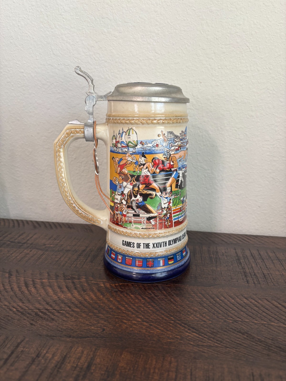 Vintage 1988 Seoul Olympics Gerz Beer Stein Anheuser Busch Pewter Lid W Germany