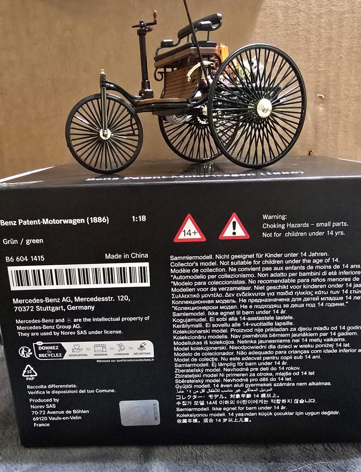 Norev 1:18 Mercedes Benz 1886 Patent-Motorwagen Dealer Edition Diecast B66041415 Norev 1:18 Mercedes Benz 1886 Patent-Motorwagen Dealer Edition Diecast B66041415