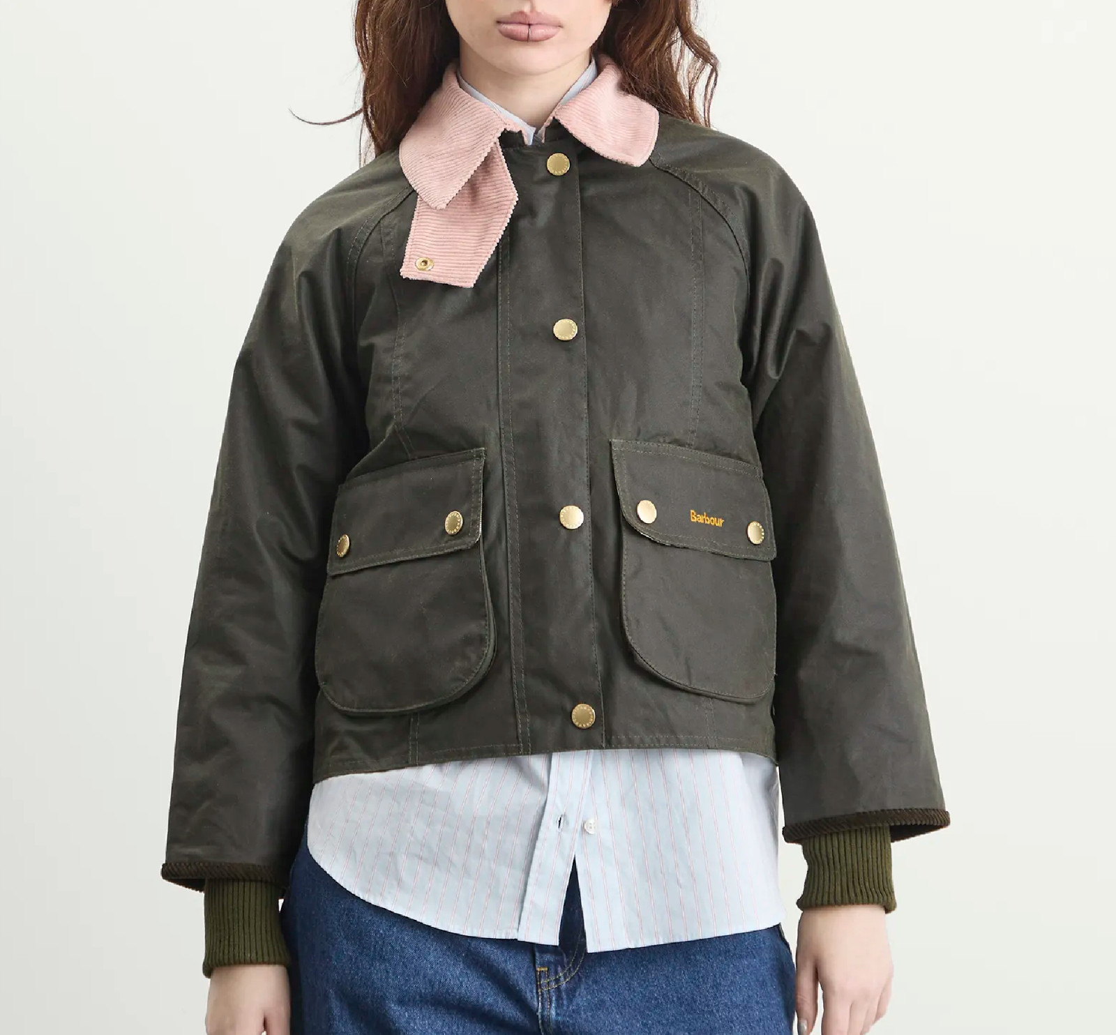 Ancient Olive/ Gardenia~Barbour Cropped Beadnell Wax Jacket MSRP$538 BritishChic