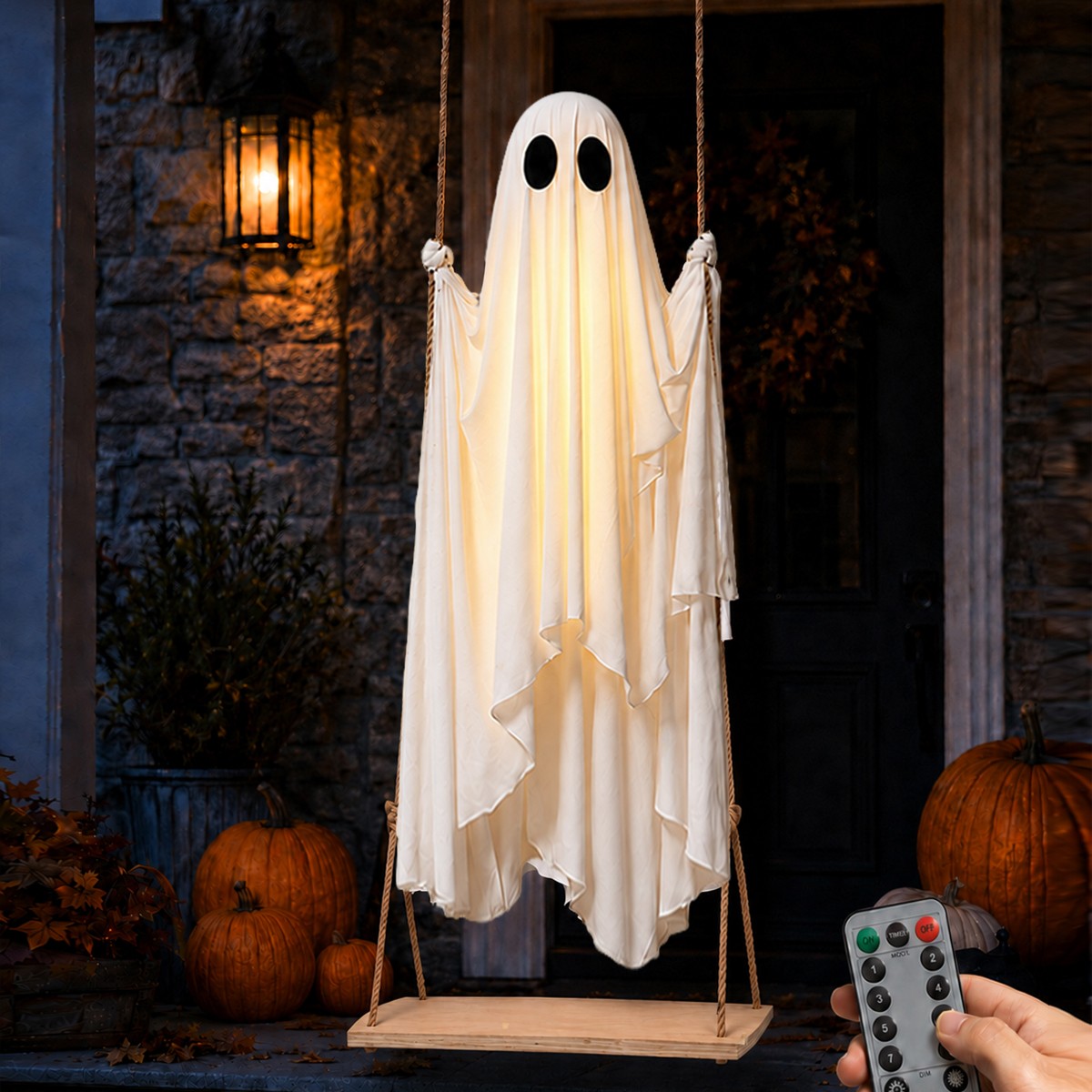 5FT Spooky Halloween Swinging Ghost Decorations With LED Lights & Remote Control