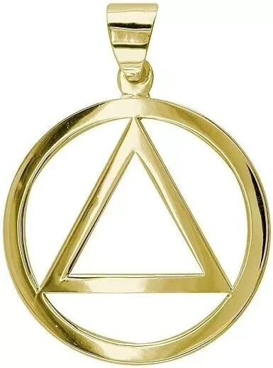 Large AA Sobriety Charm Necklace Pendant in 14K Yellow Gold Plated