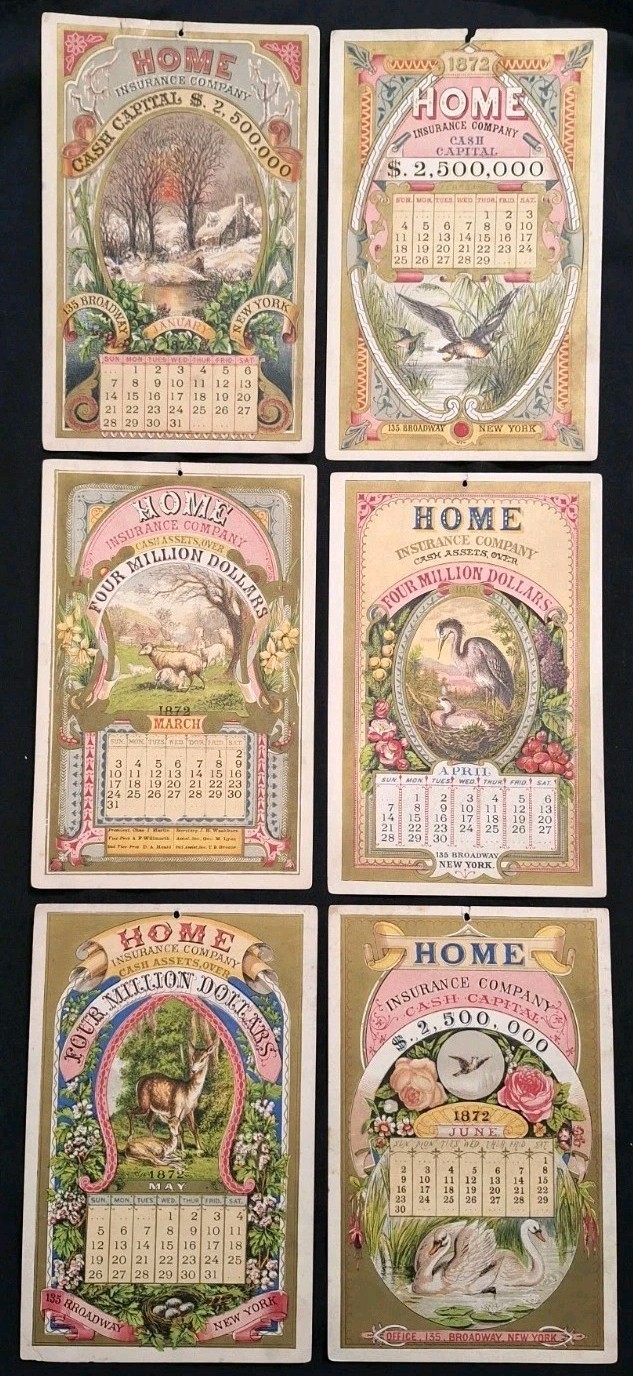 1872 Victorian HOME INSURANCE CO. Promotional 12 Month CALENDAR COMPLETE *RARE* 1872 Victorian HOME INSURANCE CO. Promotional 12 Month CALENDAR COMPLETE *RARE*