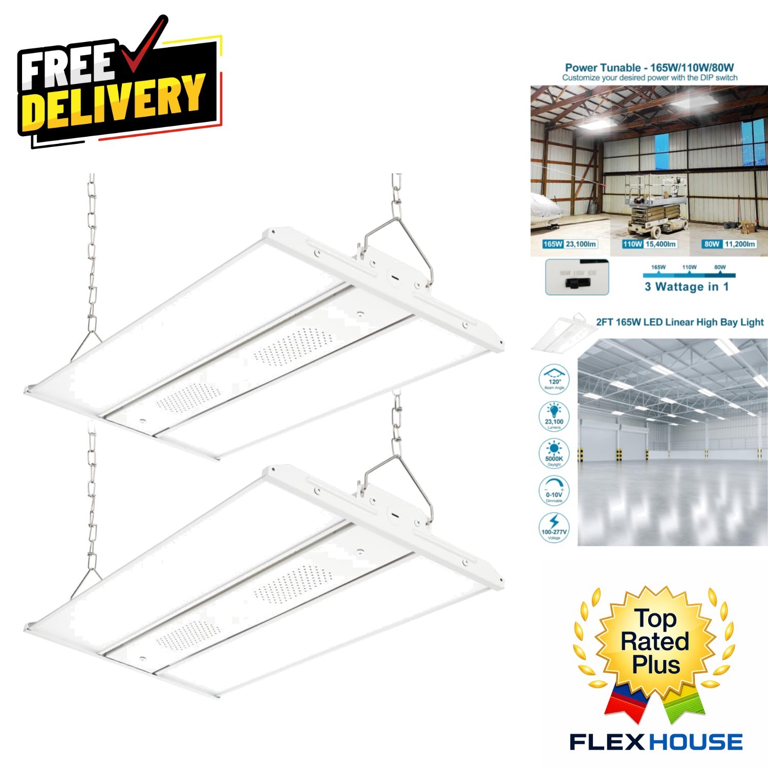 165W Power Adjustable LED High Bay Lights 2-Pack - 5000K Bright Indoor Lighting 165W Power Adjustable LED High Bay Lights 2-Pack - 5000K Bright Indoor Lighting