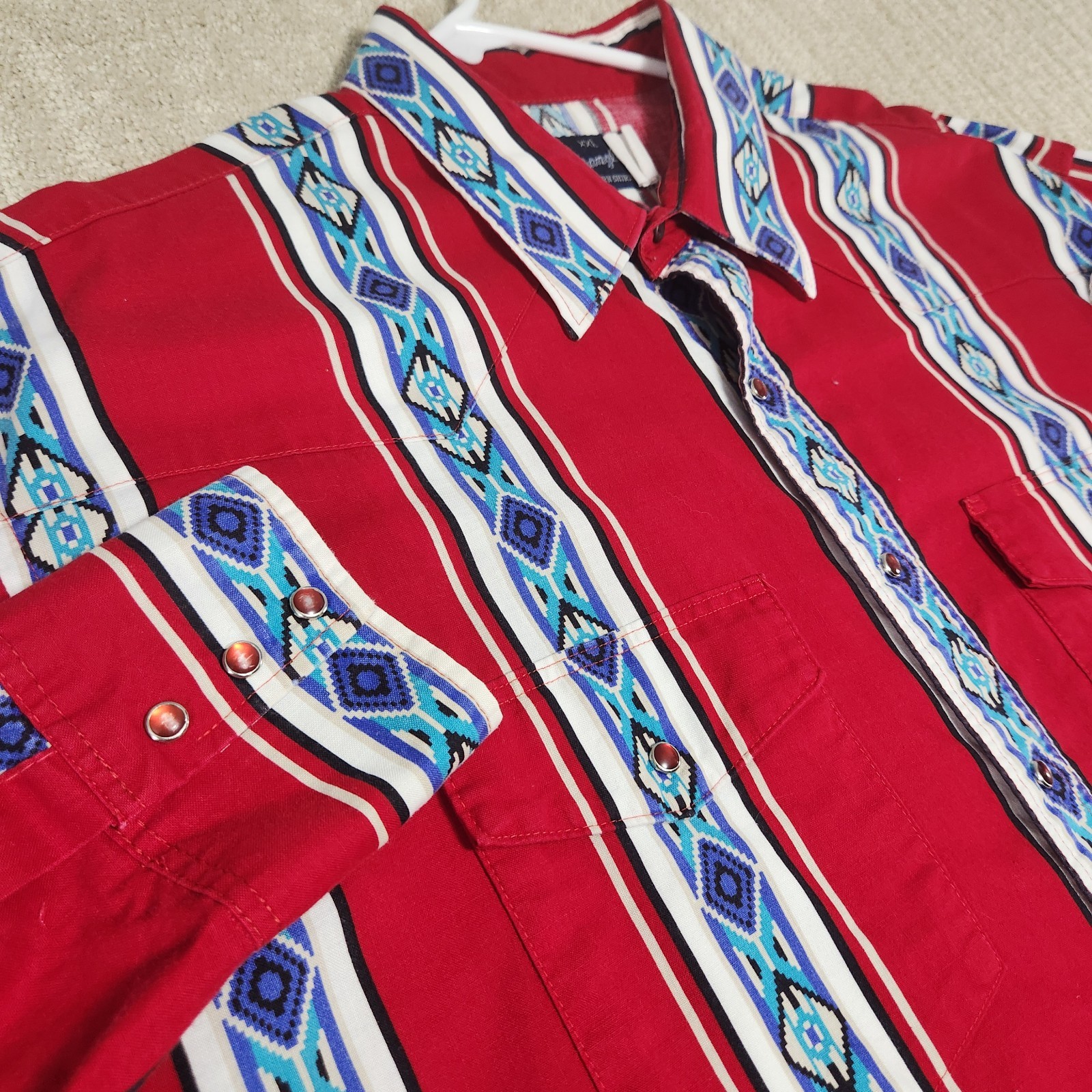 Vintage Wrangler Brushpopper Shirt Men XXL Aztec Navajo Southwestern Pearl Snap Vintage Wrangler Brushpopper Shirt Men XXL Aztec Navajo Southwestern Pearl Snap