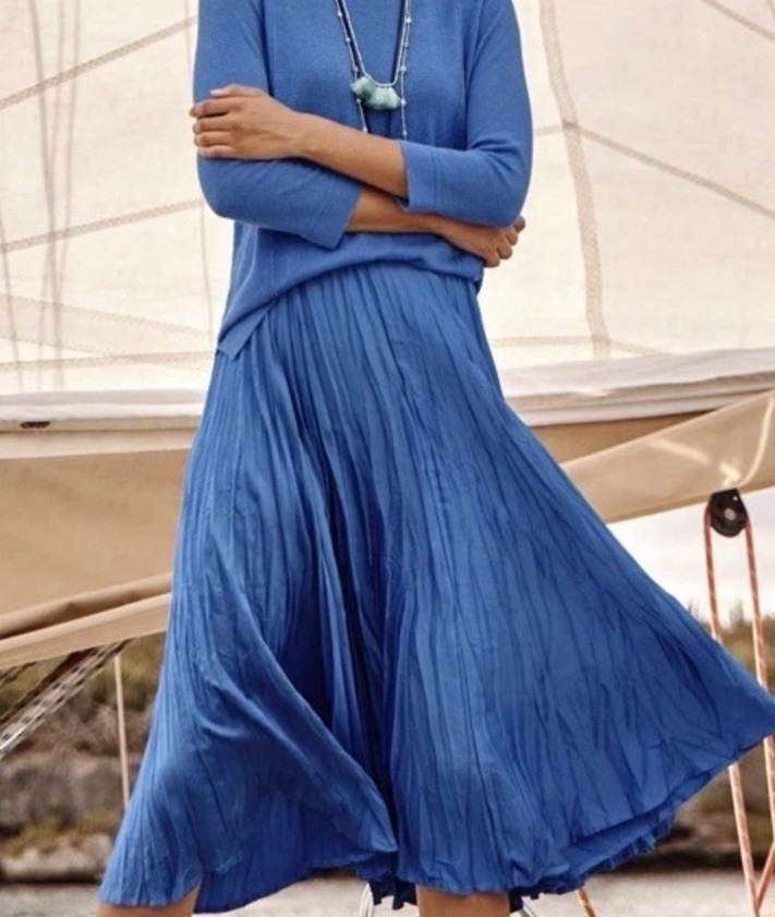 J Jill Solstice Midi Skirt Medium Tall Crinkle Pleated Cyan Blue Pull On $89 J Jill Solstice Midi Skirt Medium Tall Crinkle Pleated Cyan Blue Pull On $89