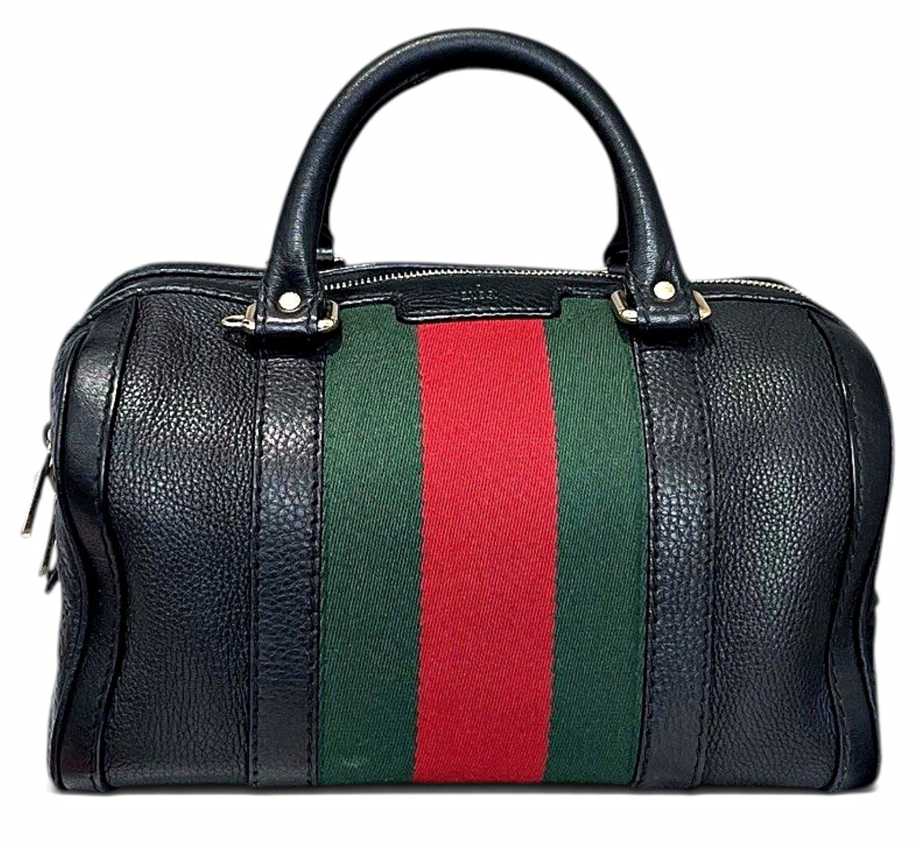 Gucci Web Stripe Black Small Satchel Top Handle Zip Gold Hardware