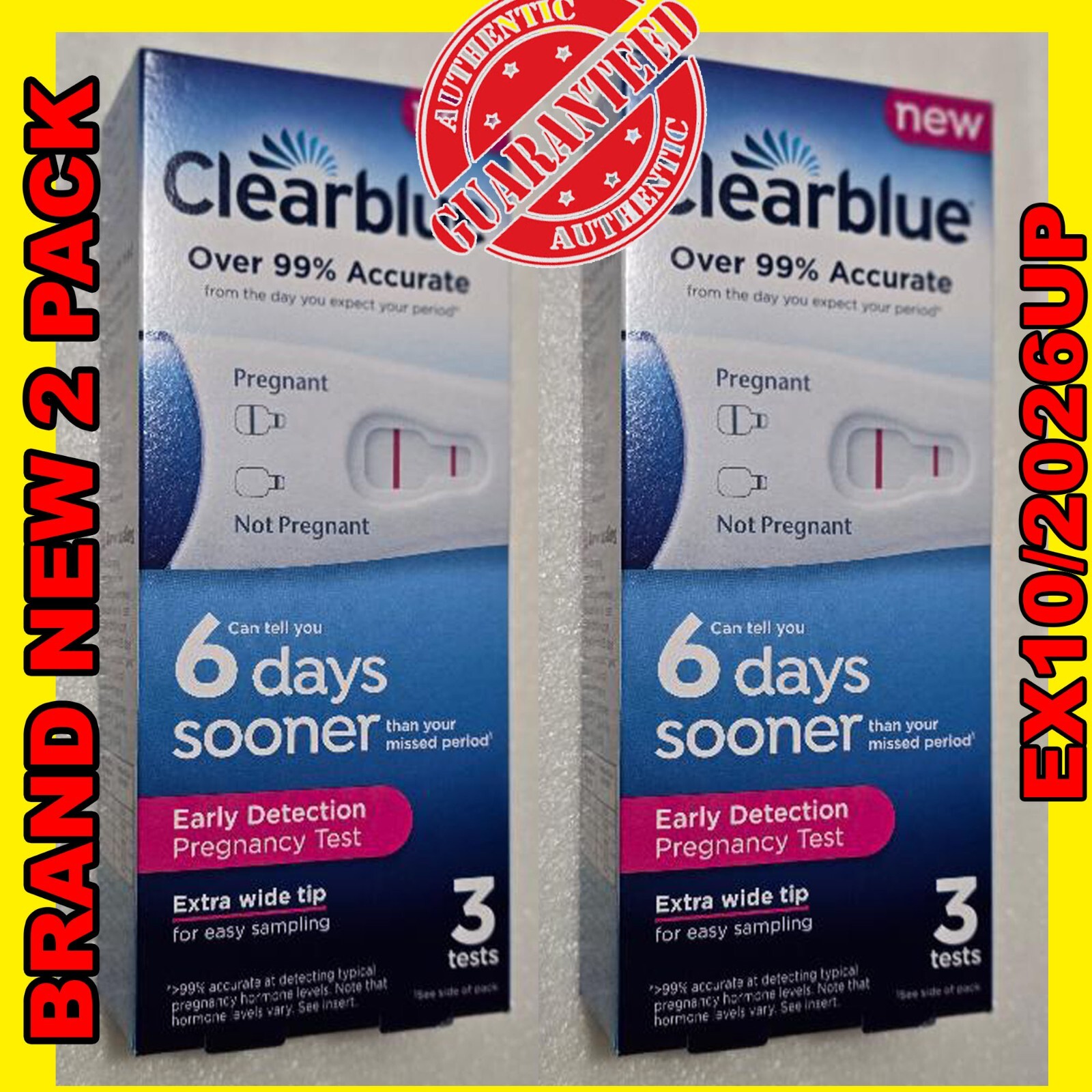 CLEARBLUE OVER99%ACCURATE 6 Days Sooner Early Detect 3Test 2PK EX10/26 CLEARBLUE OVER99%ACCURATE 6 Days Sooner Early Detect 3Test 2PK EX10/26