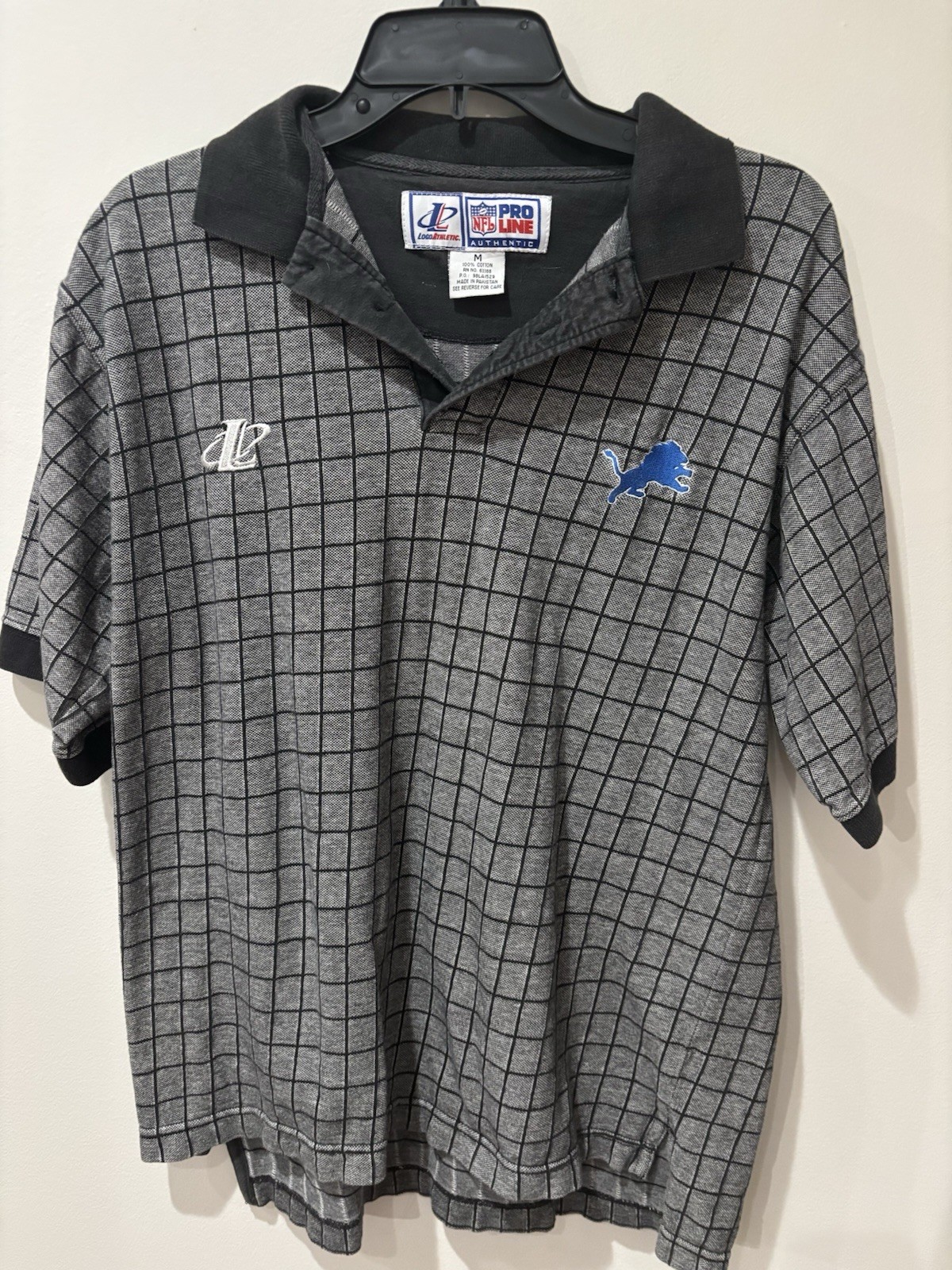 Vintage 90\'s Detroit Lions Polo Shirt Mens Medium Gray NFL Football Logo