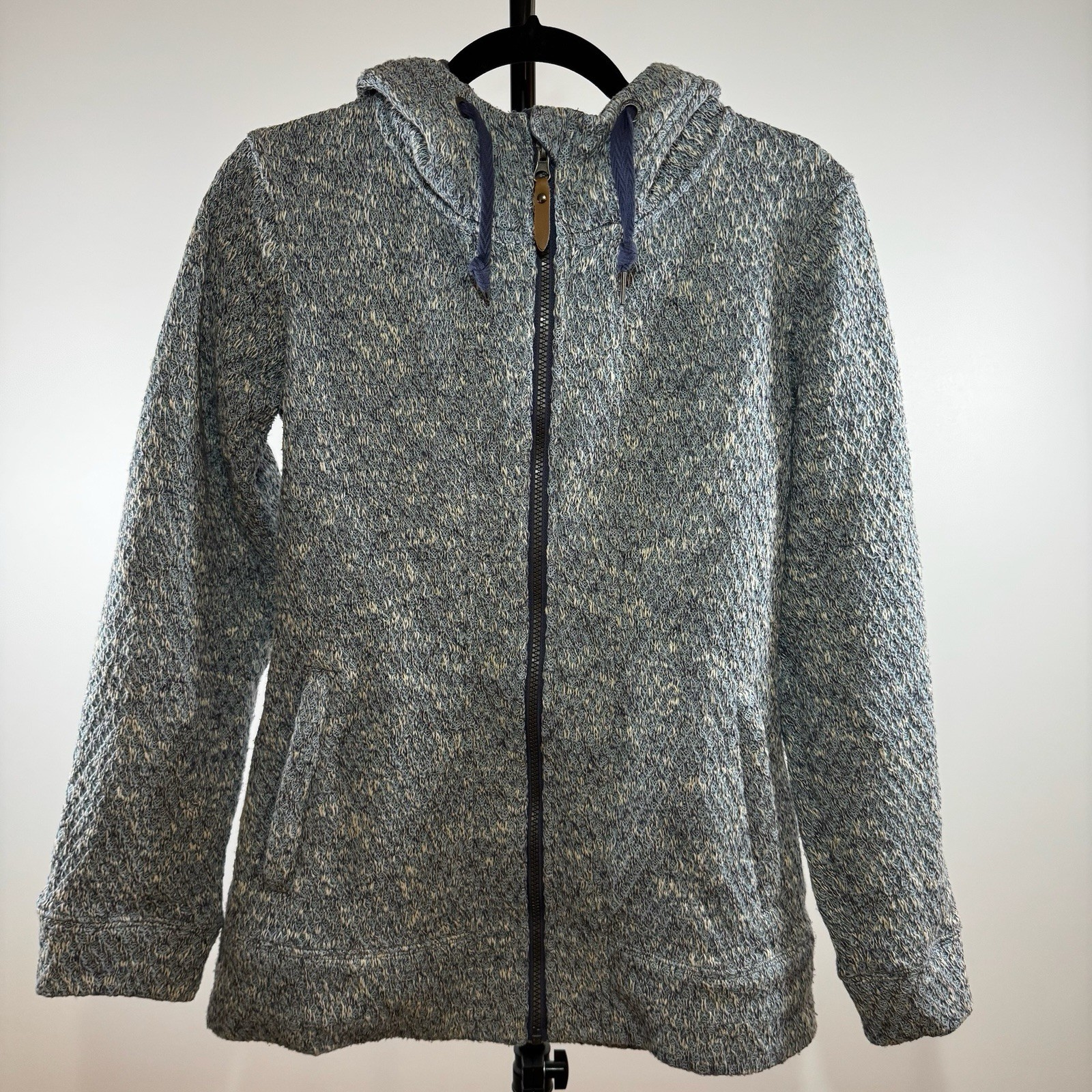 Roxy Full-Zip Knit Fleece-Lined Hooded Jacket Size Medium M Blue White Winter