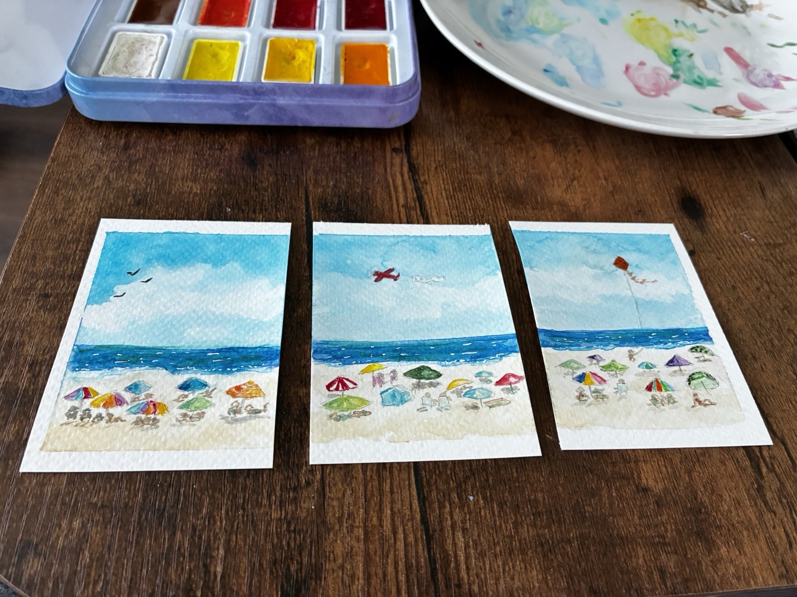 ACEO original tiny art. “Down The Shore” 3 panel seascape. Kelly.Ospina ACEO original tiny art. “Down The Shore” 3 panel seascape. Kelly.Ospina