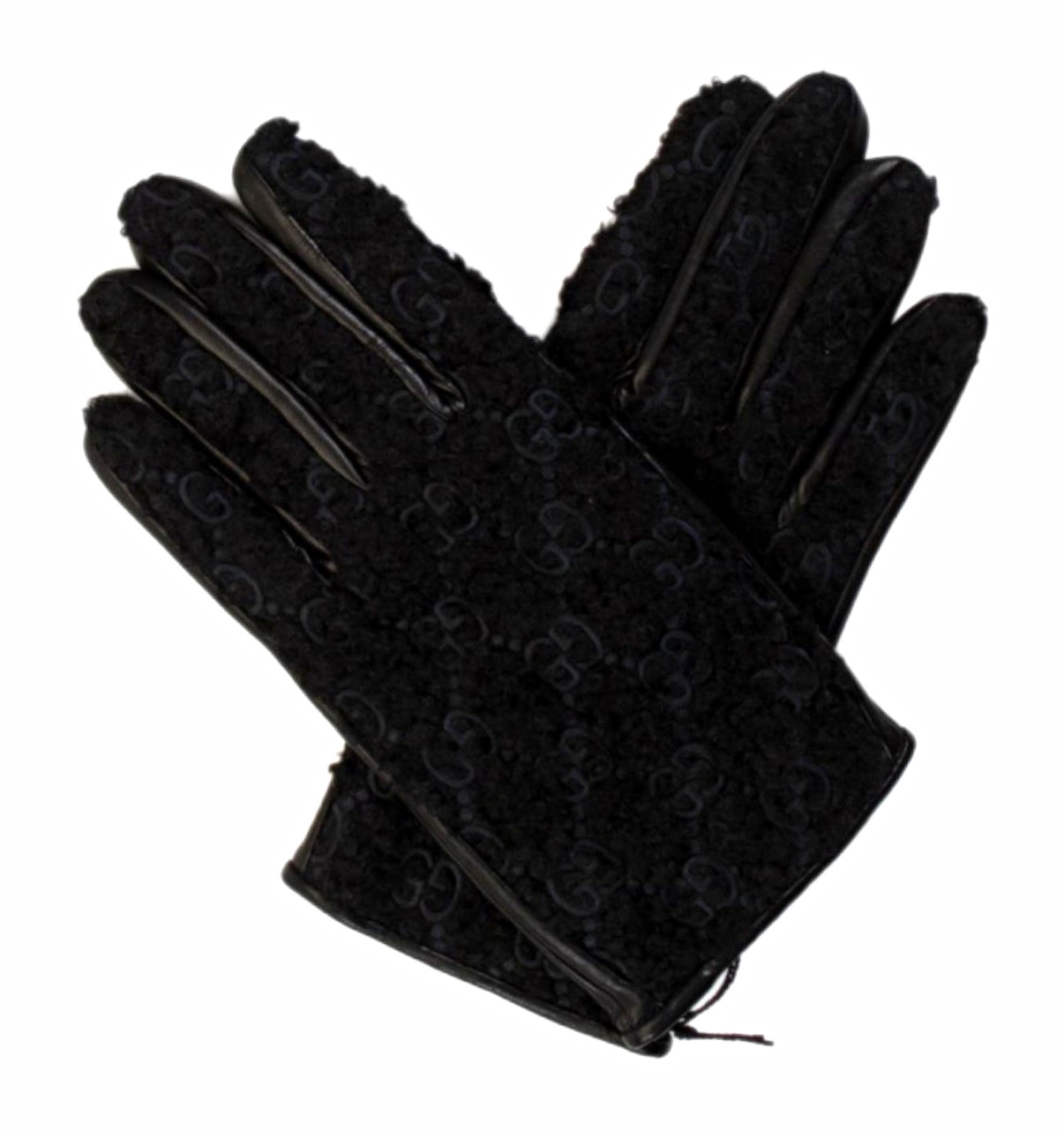 NWT Gucci Men’s GG Monogram Black Shearling & Leather Winter Gloves Size 9.5