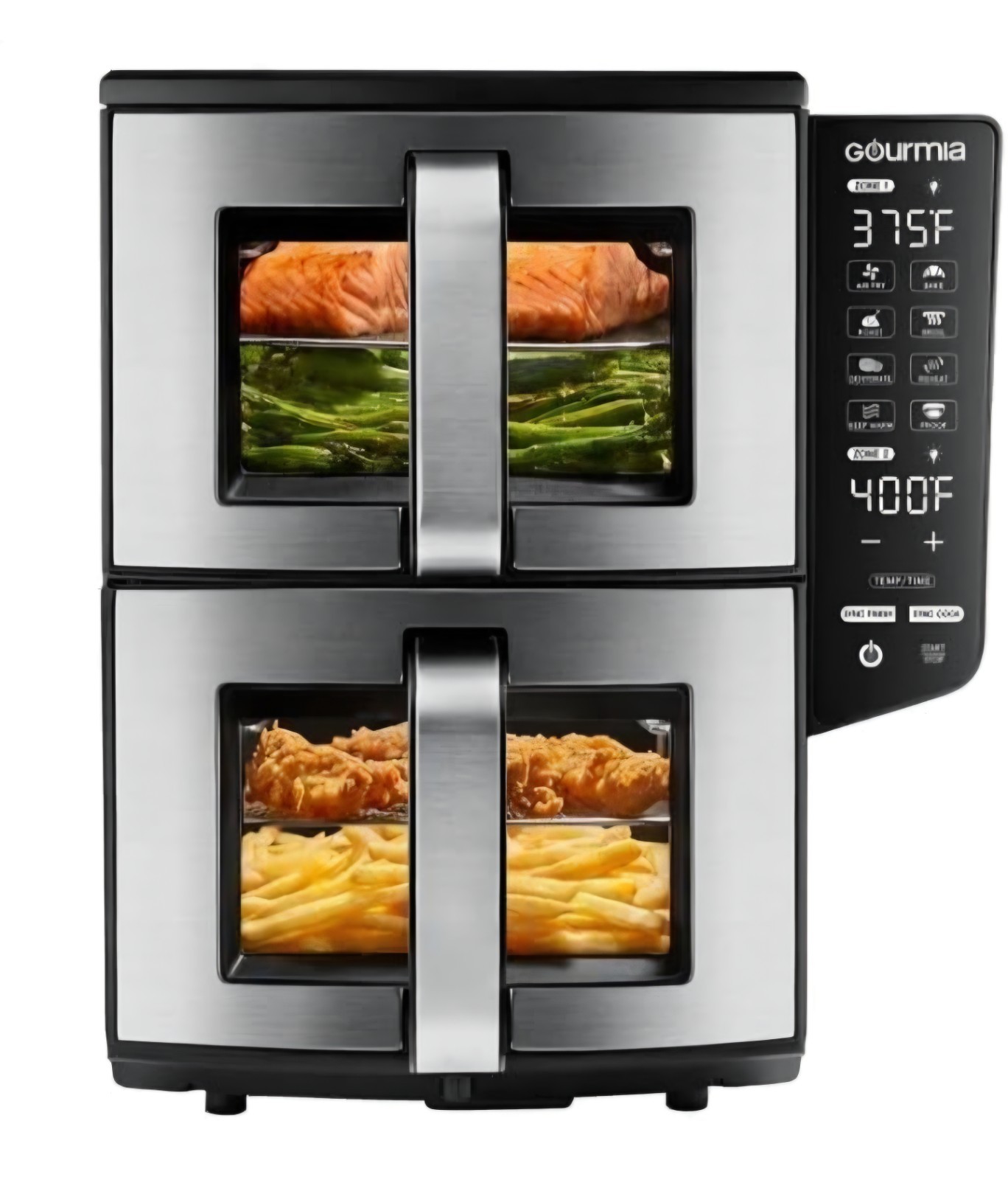 Gourmia 11 Qt Dual Basket Air Fryer Smart Finish 4-Layer XL Cooker