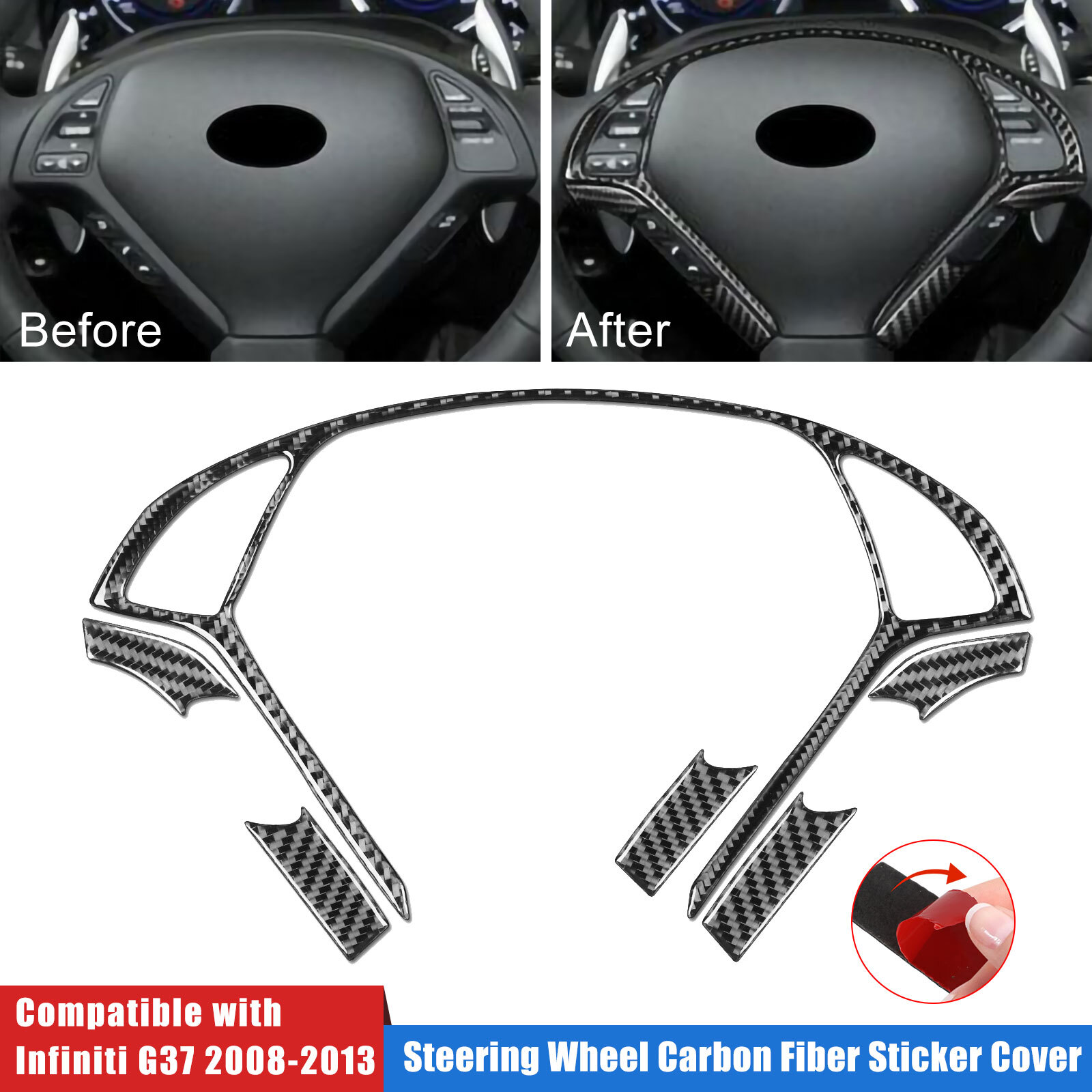 For Infiniti G37 08-13 Carbon Fiber Steering Wheel Frame Cover Trim Accessories