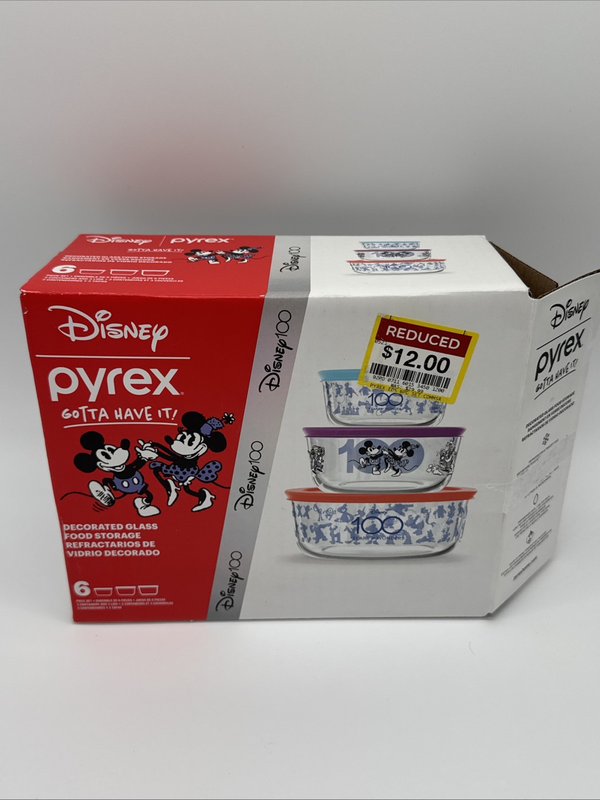 Pyrex Disney Mickey Minnie Mouse 100 Year Anniversary Set Glass Bowls & Lids New