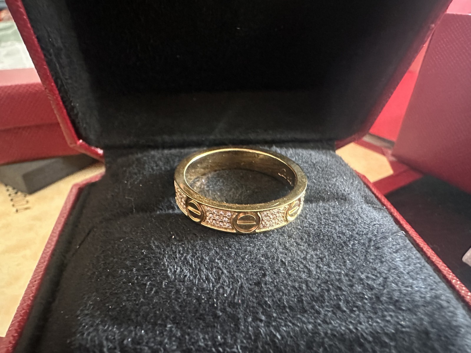 NEW 18K Yellow Gold Pavé &Love Diamond Band RingCarttlerSize 8