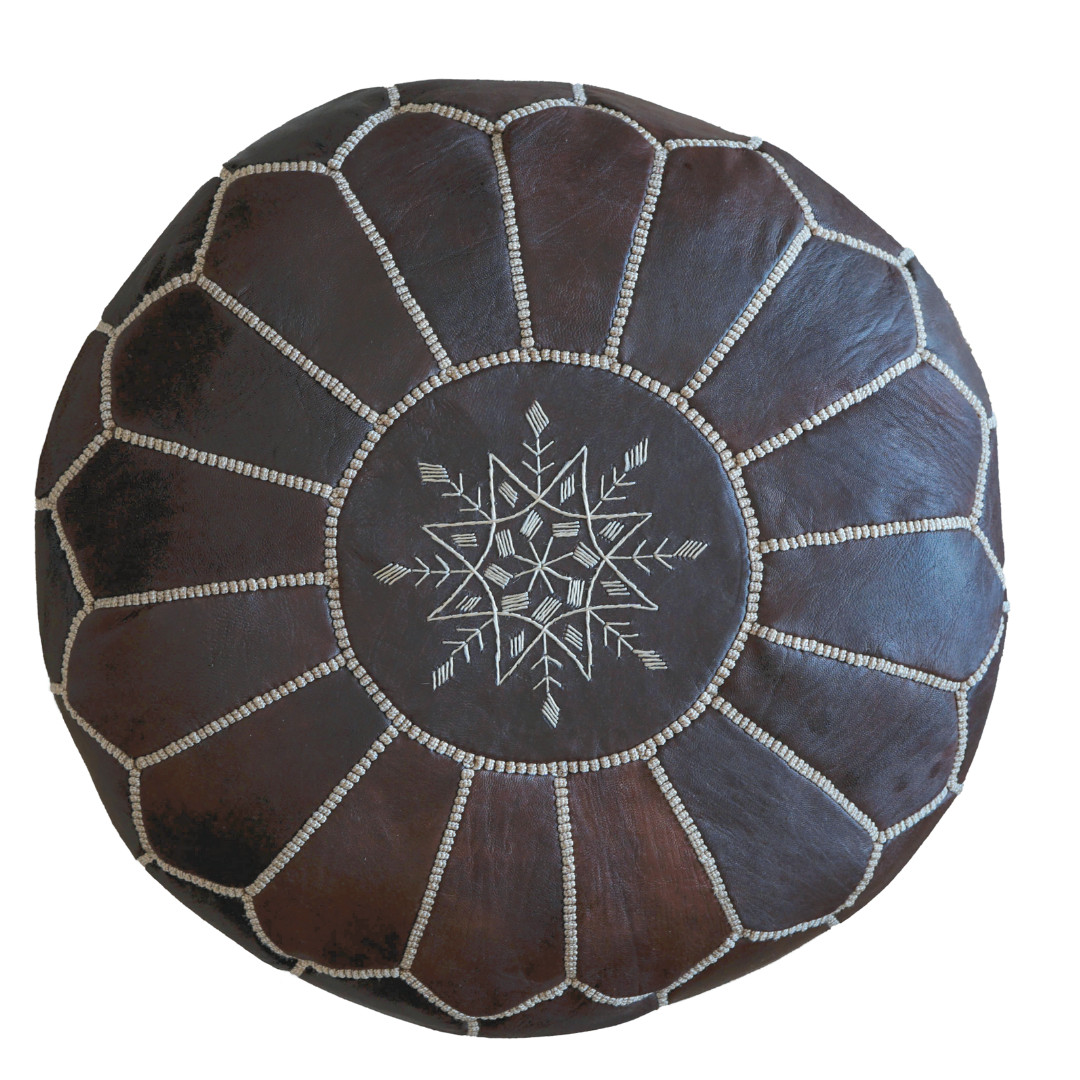 Moroccan Leather Pouf Unstuffed Moroccan (Dark Brown) [CLEARANCE]