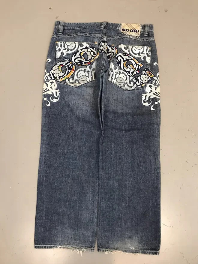 👖 COOGI Men’s Embroidered Designer Jeans Multicolor Stitching Y2K Denim Size 40