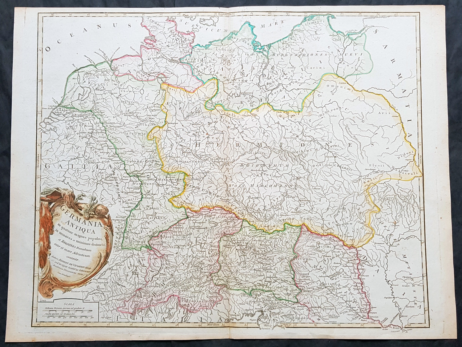 1757 Robert De Vaugondy Large Antique Map of Germany ,Germania during Roman Era
