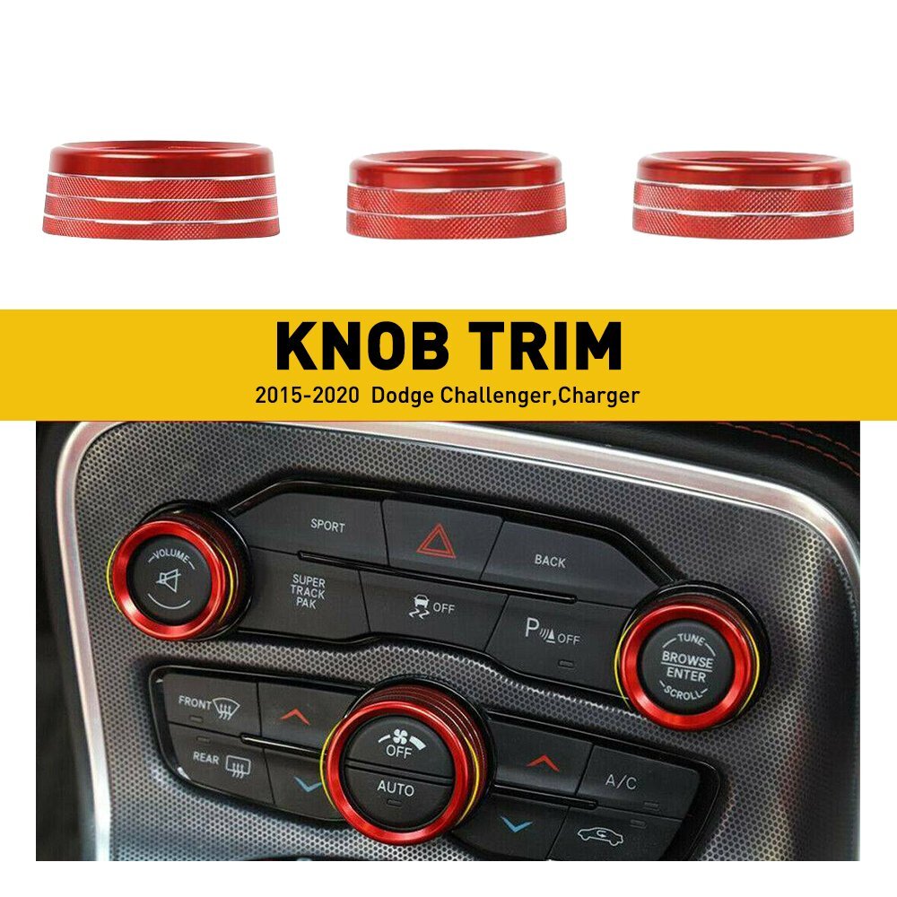 For 2015-2021 Dodge Challenger Charger 3x Red Alloy Button Knob Trim Accessories