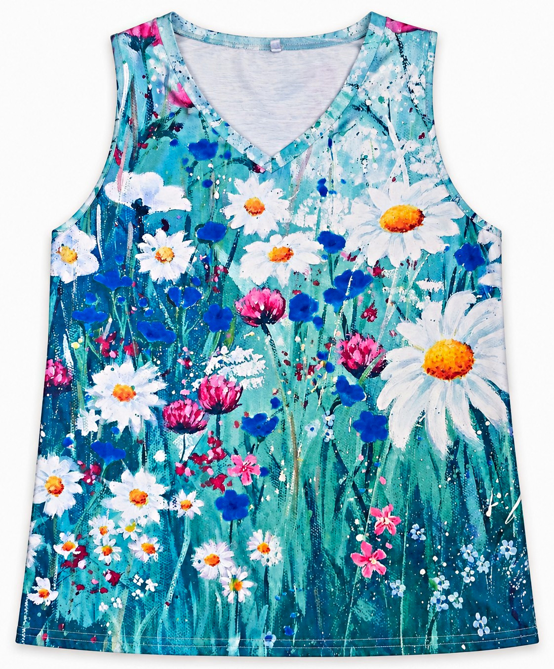 Women’s Floral V-Neck Sleeveless Jersey Tank Top Multicolor 2XL Women’s Floral V-Neck Sleeveless Jersey Tank Top Multicolor 2XL